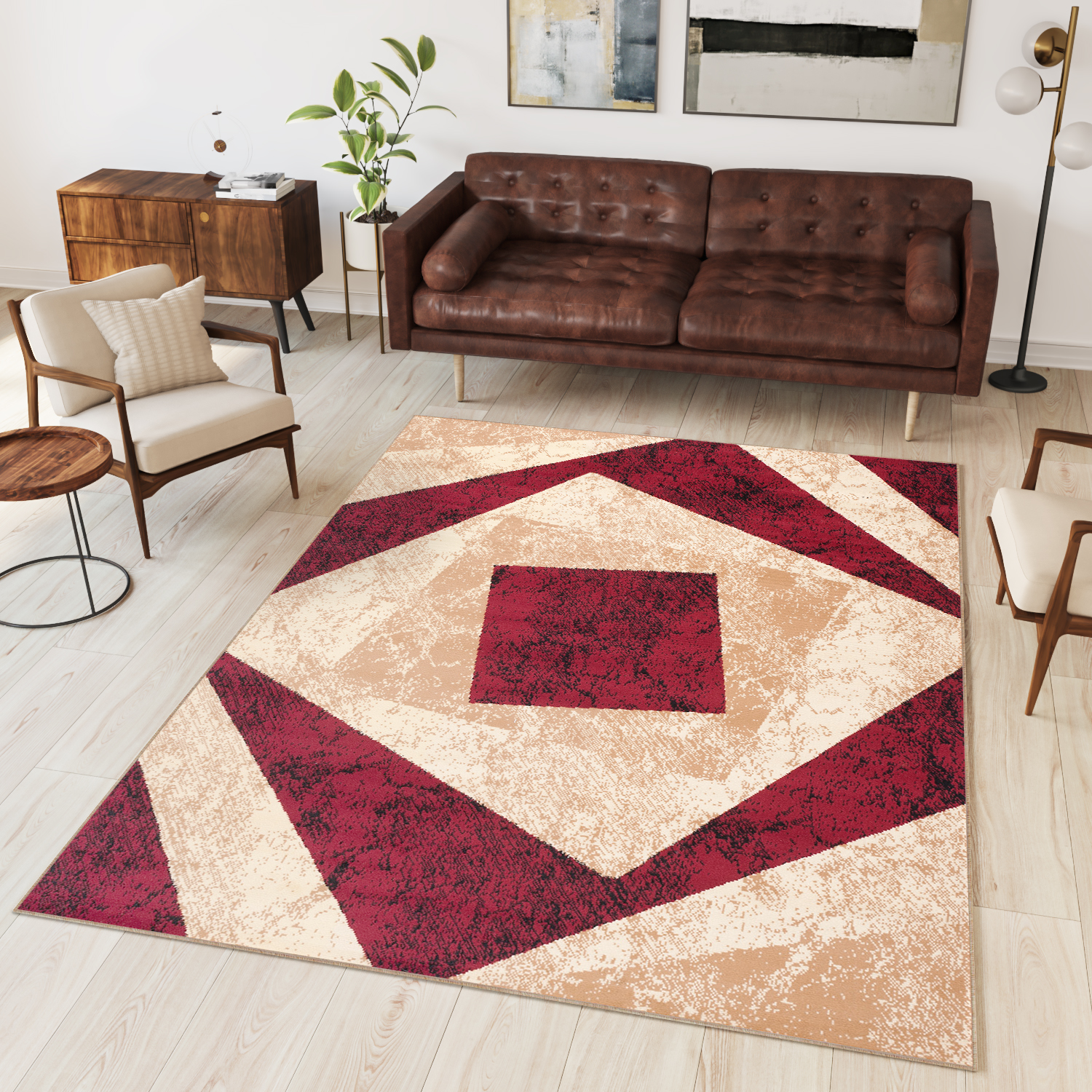 Teppich Dream Geometrisch Creme Rot Quadrate