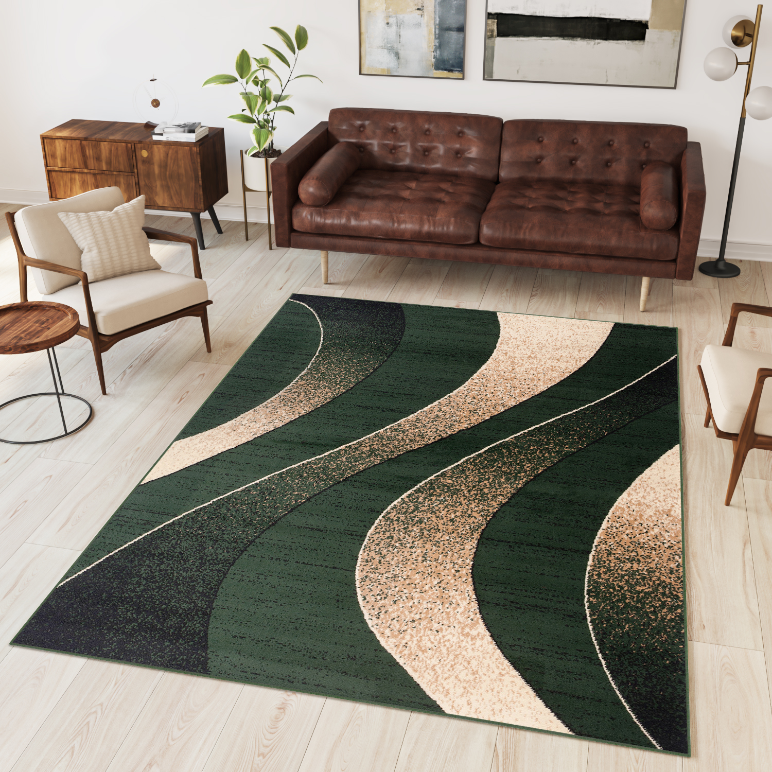 Teppich Dream Modern Dunkel Grün Beige Wellen