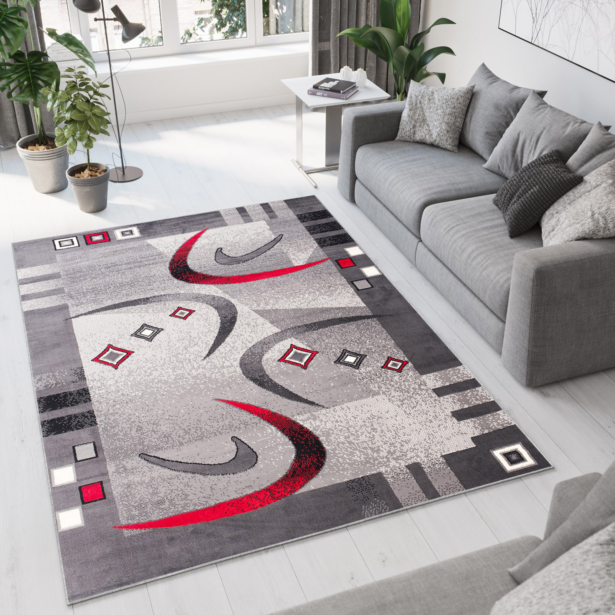 Teppich Dream Modern Grau Rot Halbmond