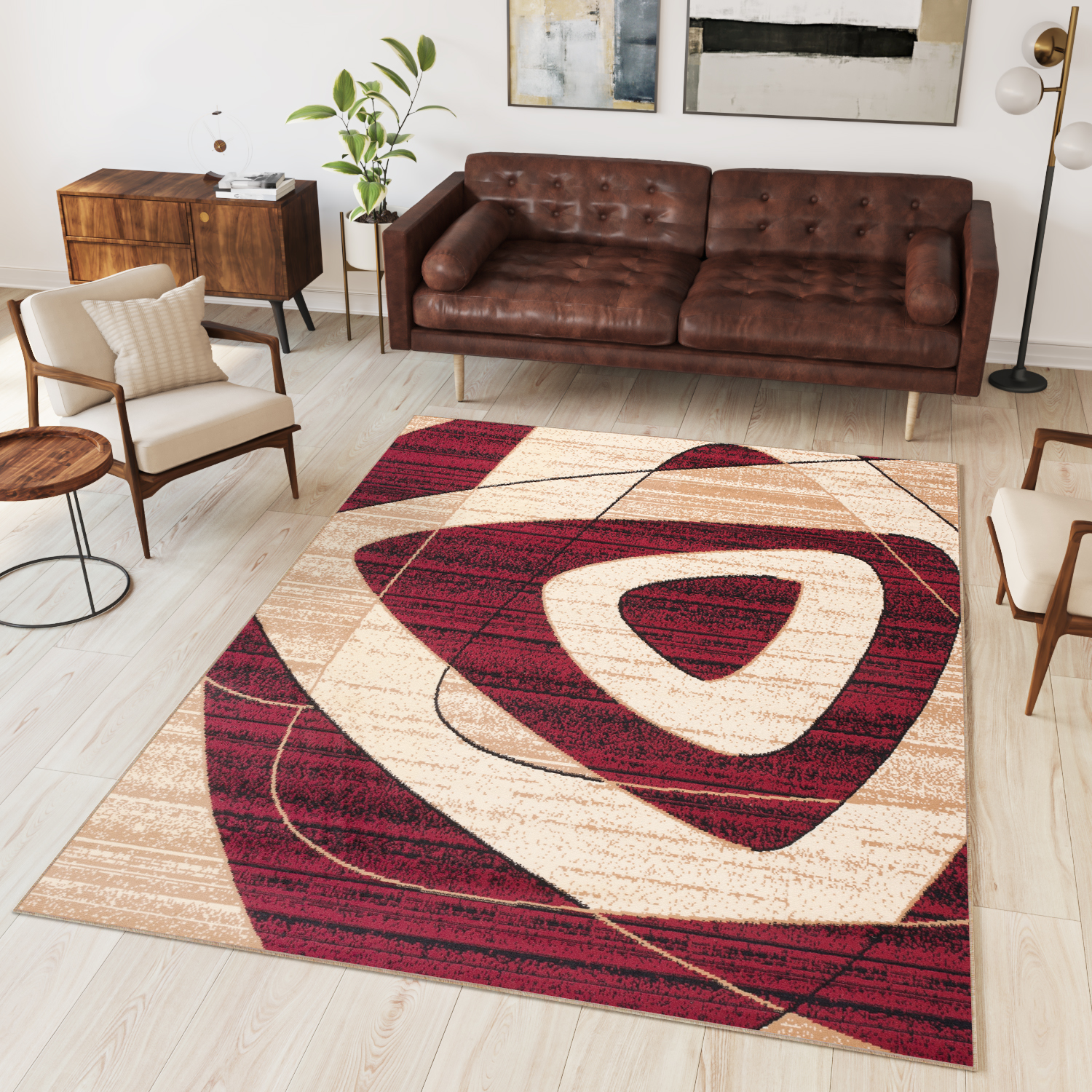 Teppich Dream Geometrisch Creme Rotwein Dreiecke