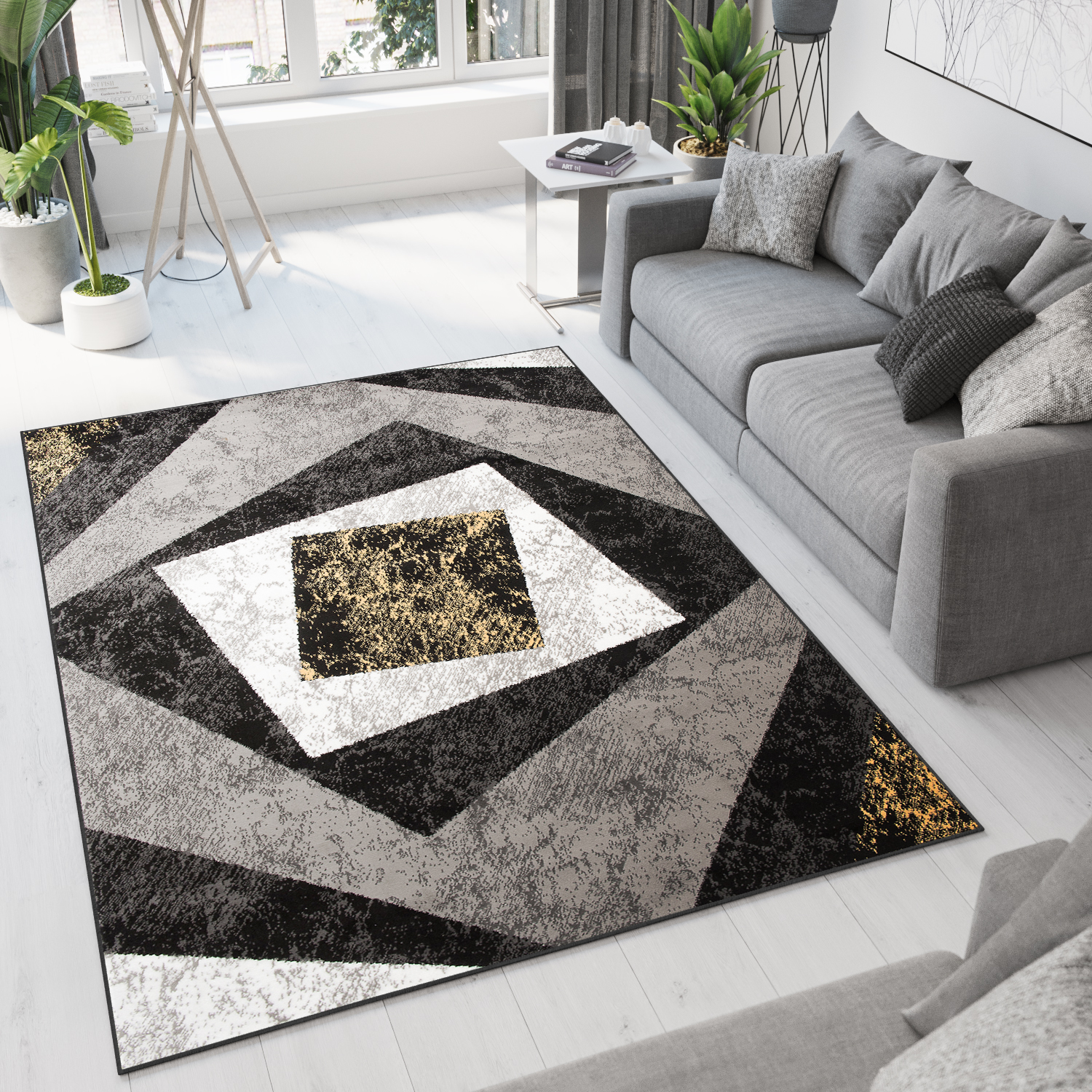 Teppich Dream Geometrisch Grau Gelb Quadrate