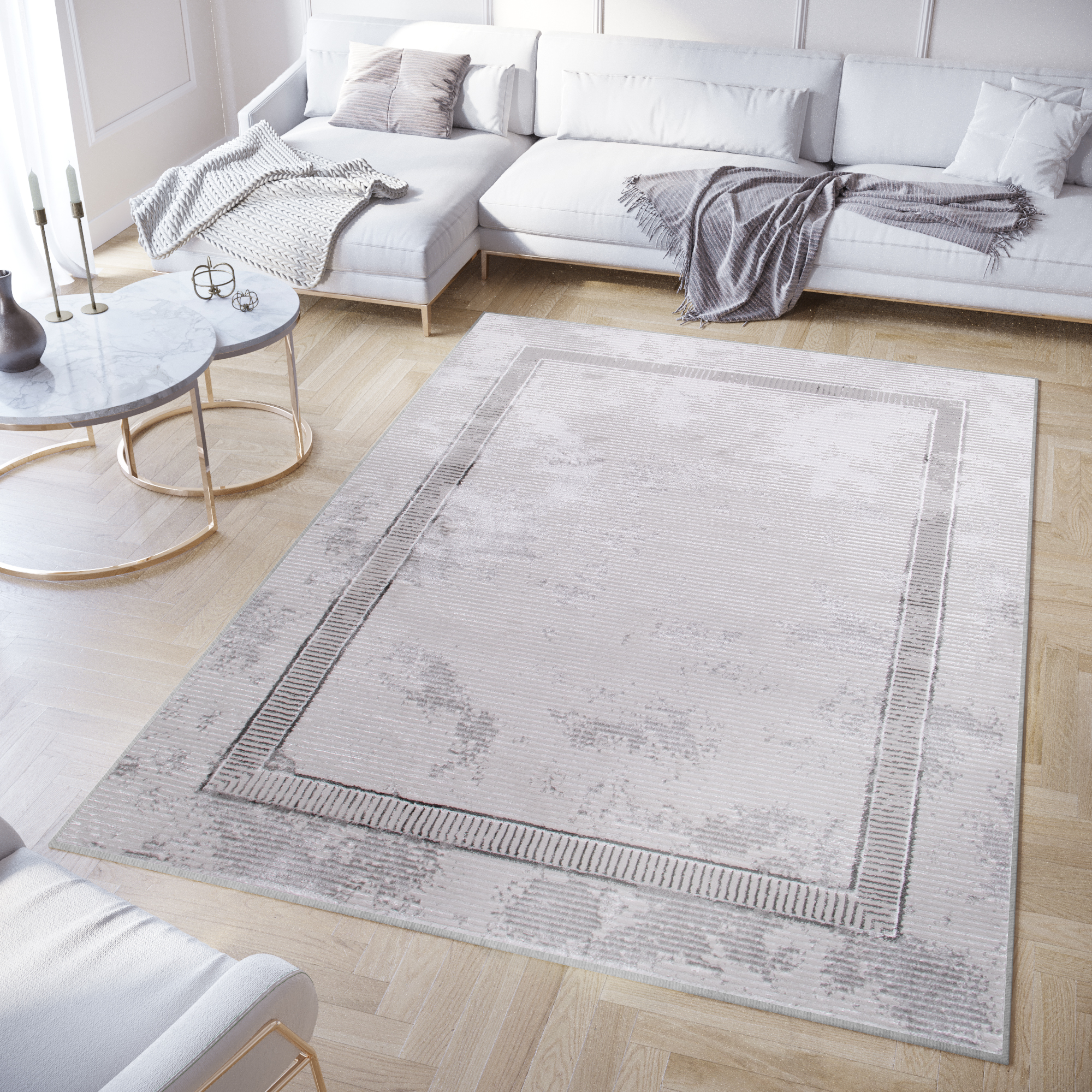 Teppich Crystal Grau Rahmen Verwischt 3D Effekt