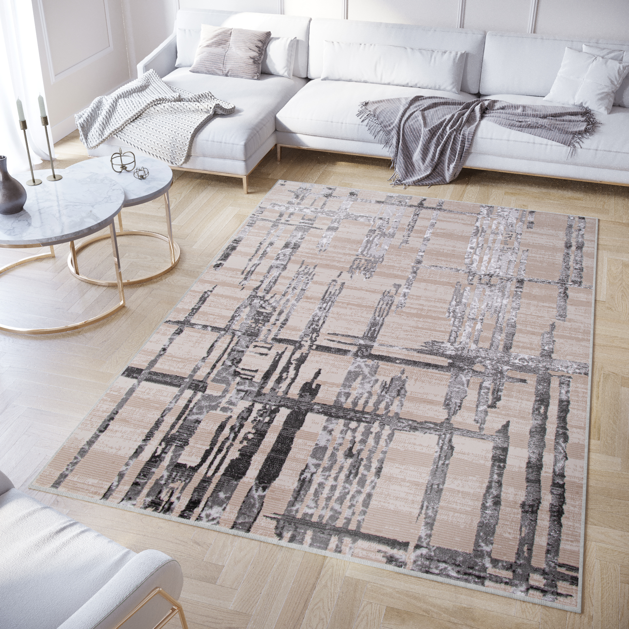 Teppich Crystal Hellgrau Streifen Abstrakt 3D Effekt