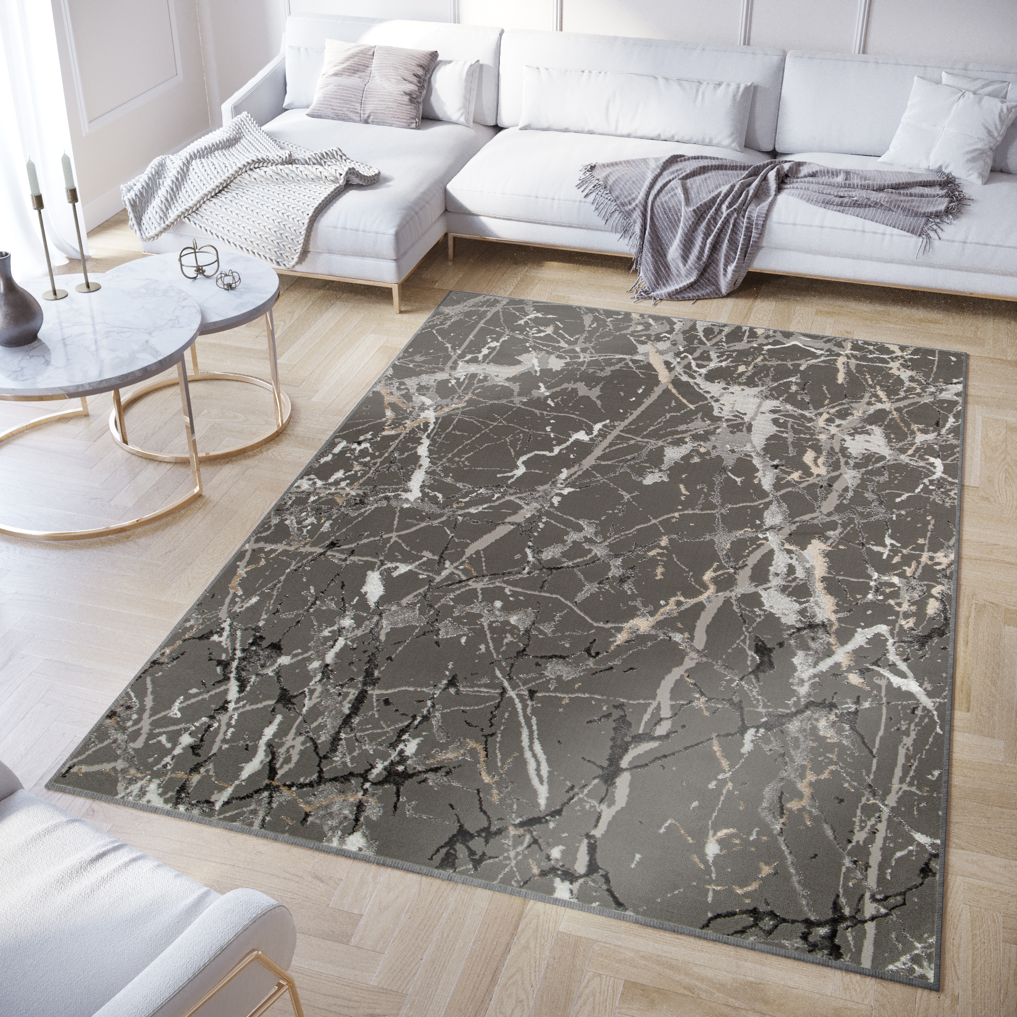 Teppich Crystal Dunkelgrau Abstrakt Marmor 3D Effekt