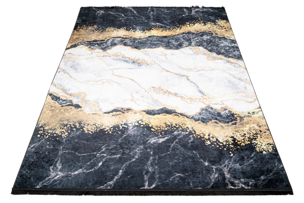Teppich Toscana Fransen Grau Golden Abstrakt