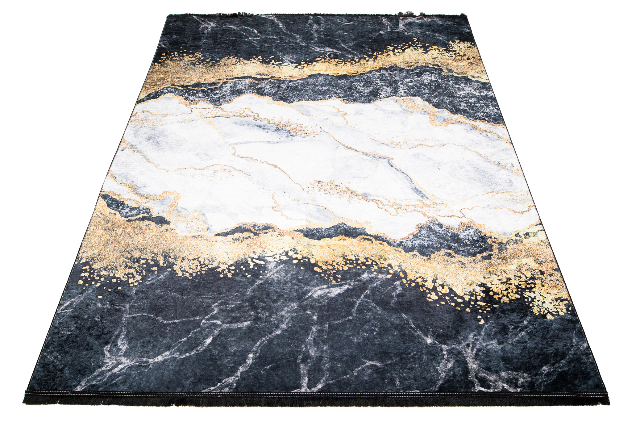 Teppich Toscana Fransen Grau Golden Abstrakt