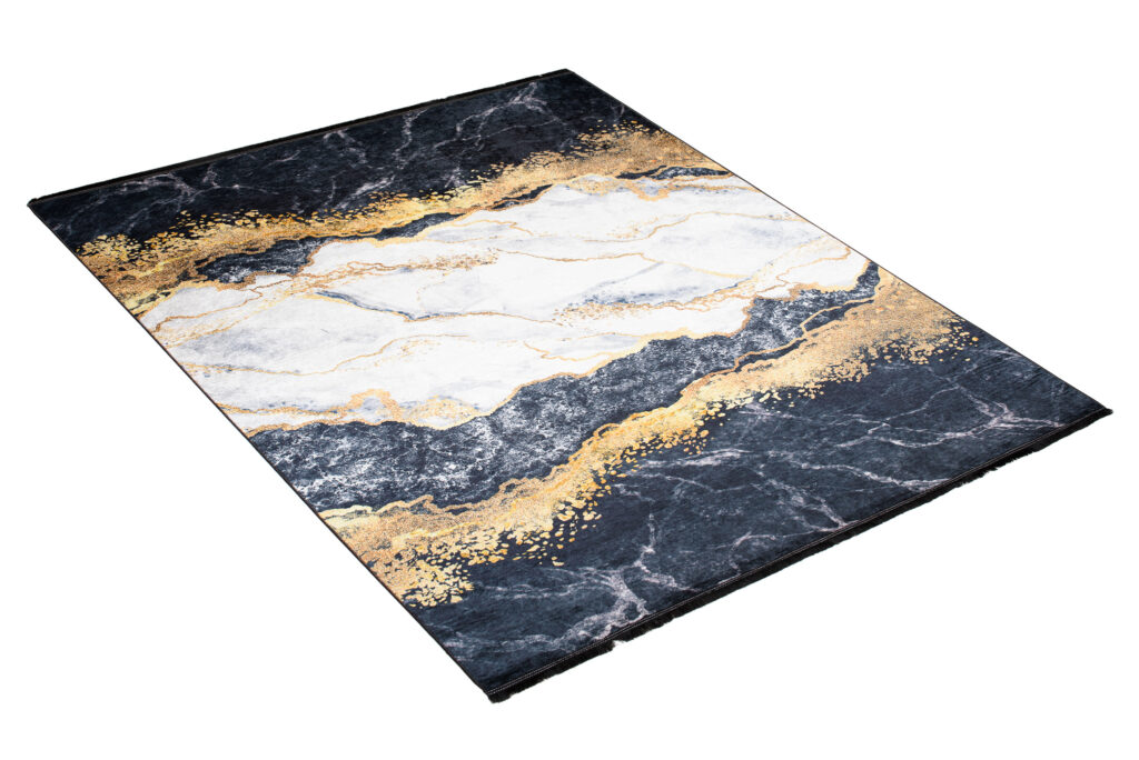 Teppich Toscana Fransen Grau Golden Abstrakt