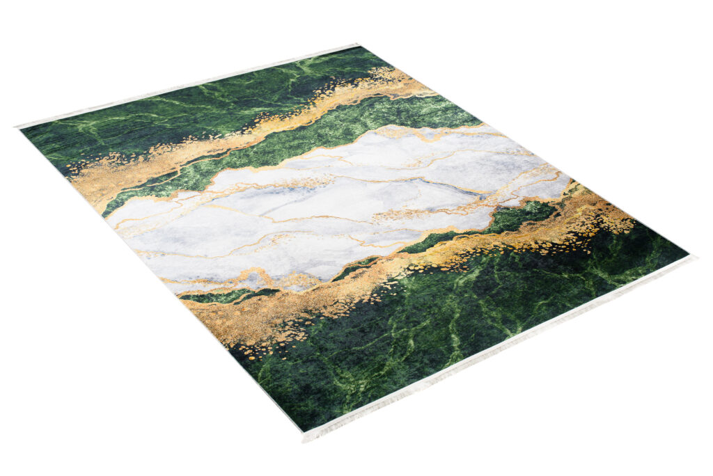 Teppich Toscana Fransen Grün Grau Golden