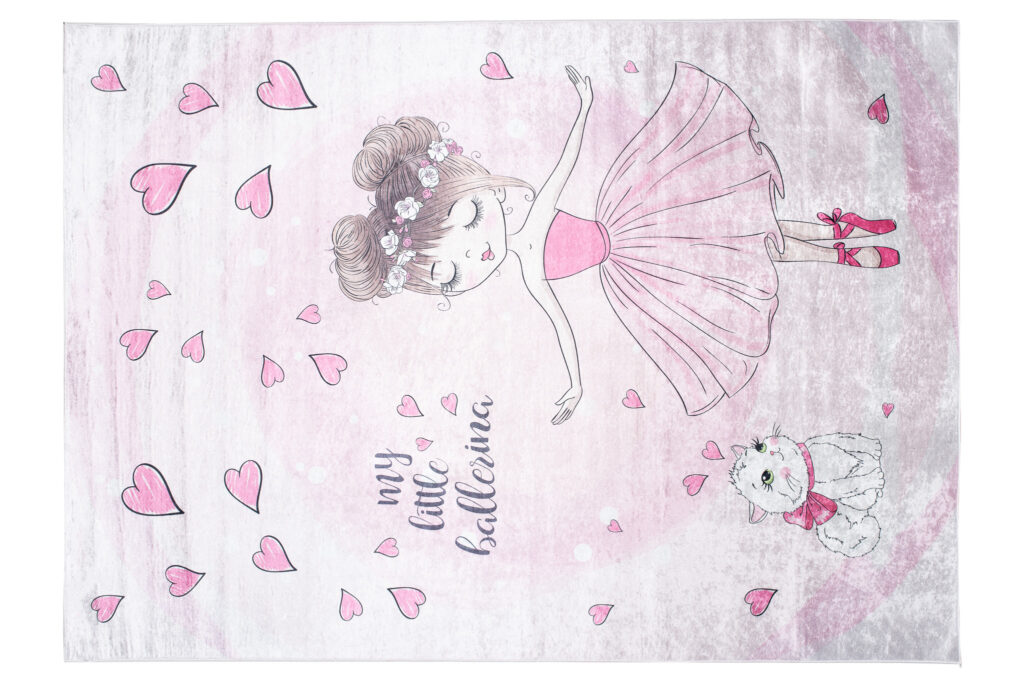 Teppich Emma Kinderzimmer Rosa Ballerina Katze Rutschfest
