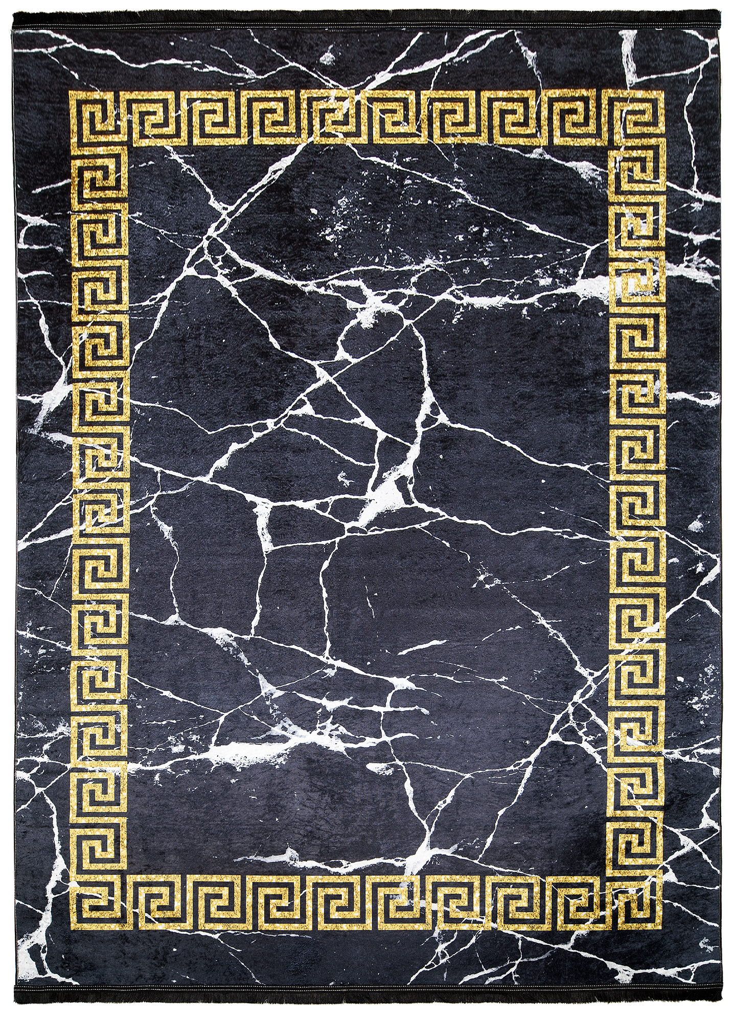 Teppich Toscana Fransen Schwarz Gold Rahmen
