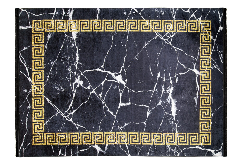 Teppich Toscana Fransen Schwarz Gold Rahmen