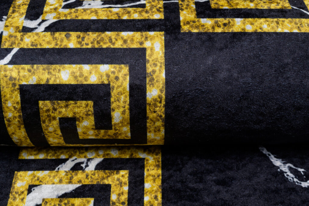 Teppich Toscana Fransen Schwarz Gold Rahmen