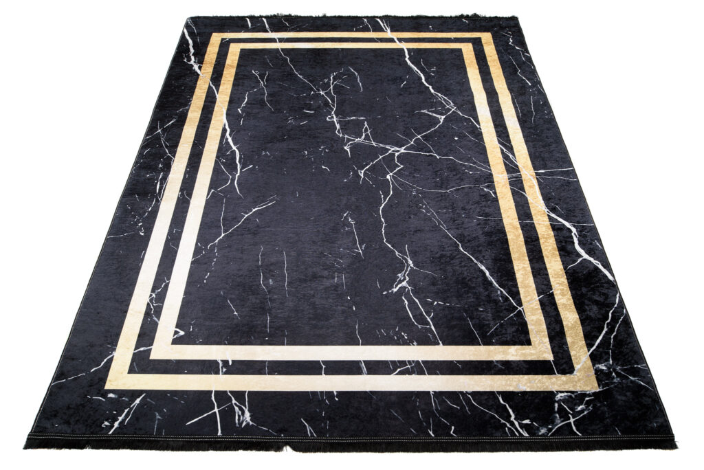 Teppich Toscana Fransen Schwarz Gold Rahmen