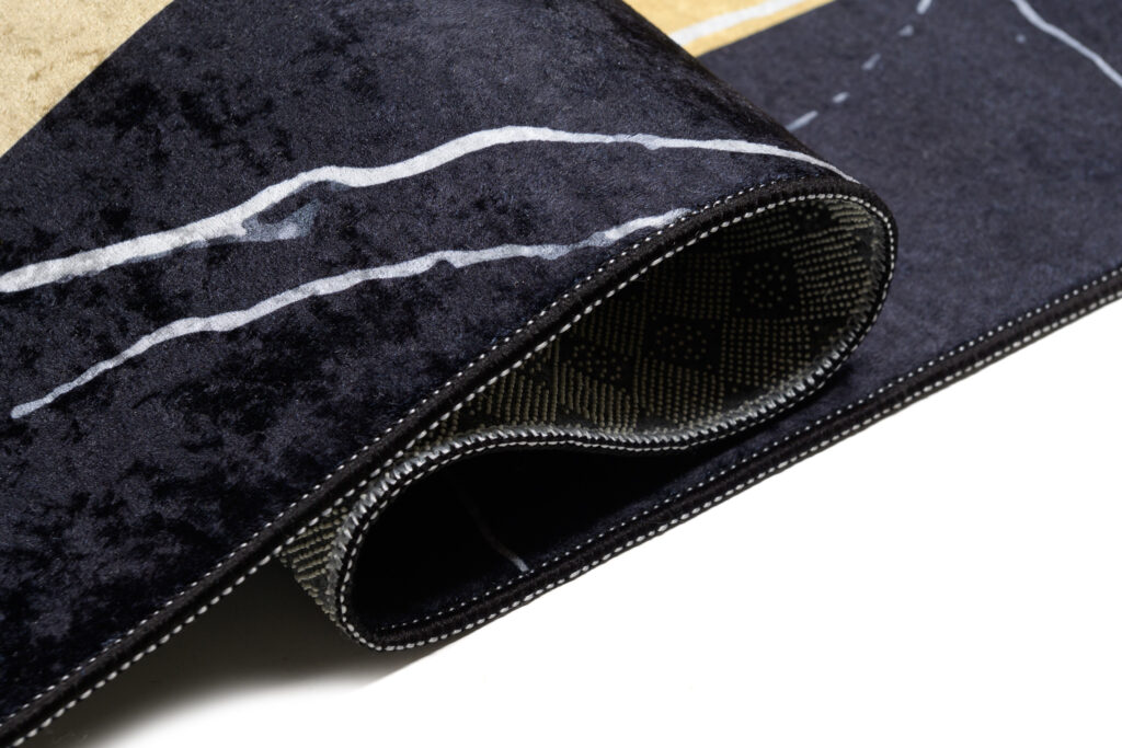 Teppich Toscana Fransen Schwarz Gold Rahmen