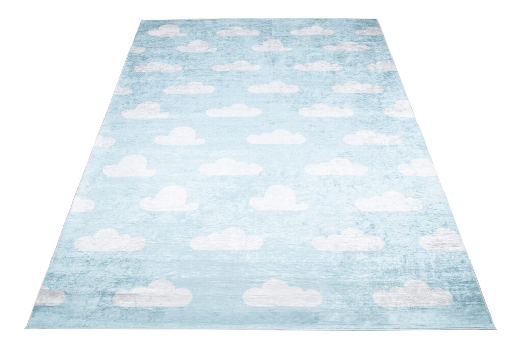 Teppich Emma Kinderzimmer Hellblau Wolken Rutschfest