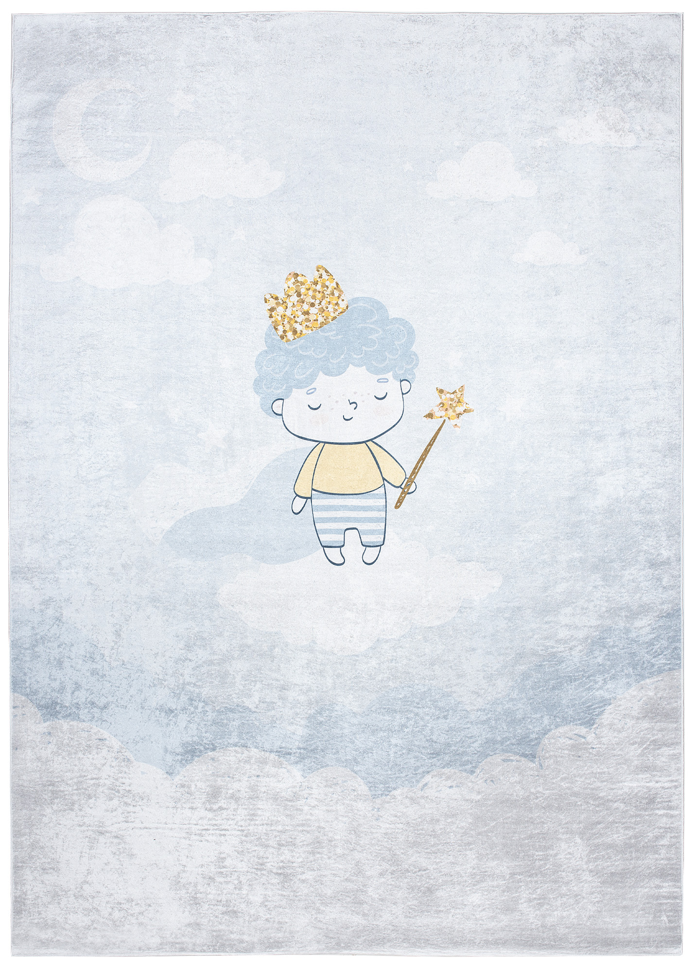 Teppich Emma Kinderzimmer Blau Grau Prinz Rutschfest