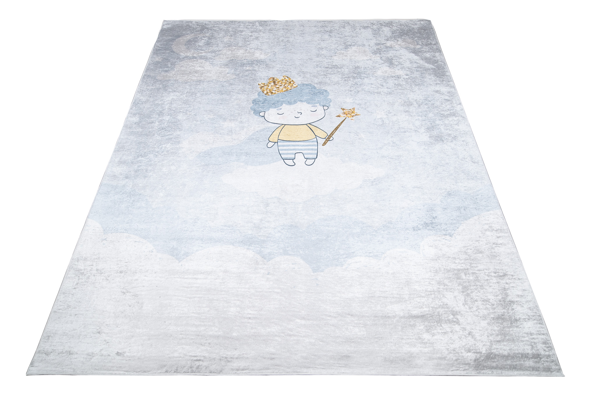 Teppich Emma Kinderzimmer Blau Grau Prinz Rutschfest