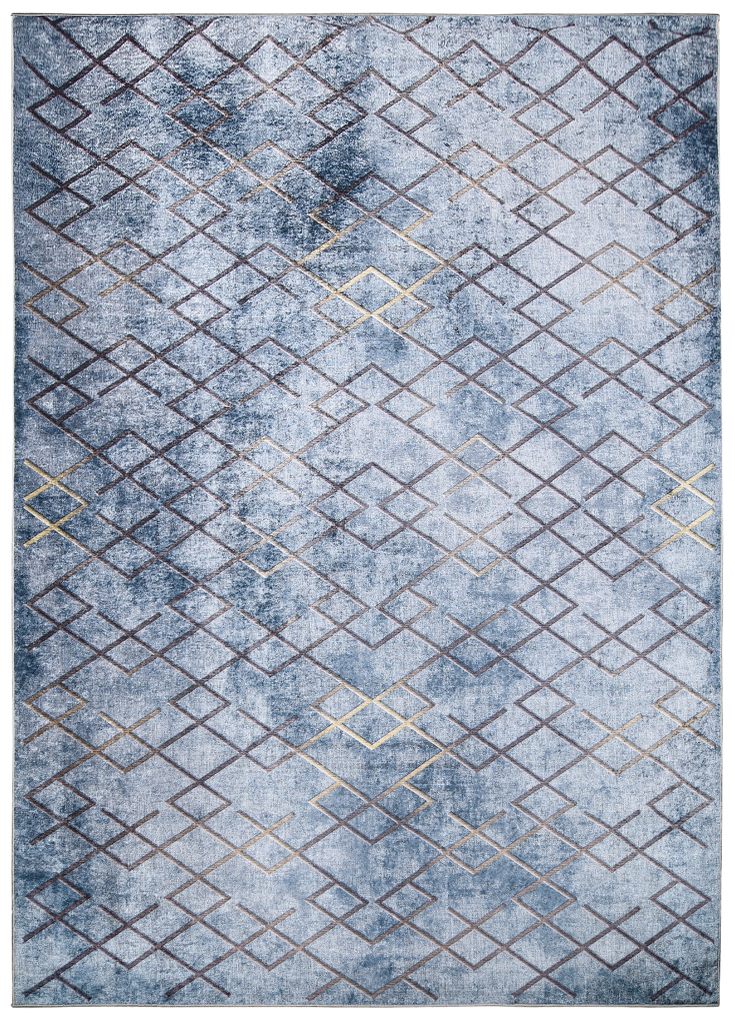 Teppich Toscana Geometrisch Blau Gold Quadrate
