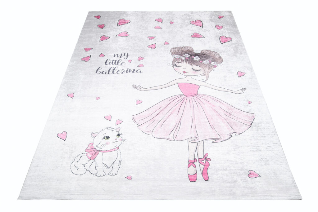 Teppich Emma Kinderzimmer Rosa Ballett Katze Rutschfest