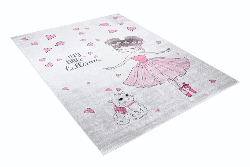 Teppich Emma Kinderzimmer Rosa Ballett Katze Rutschfest