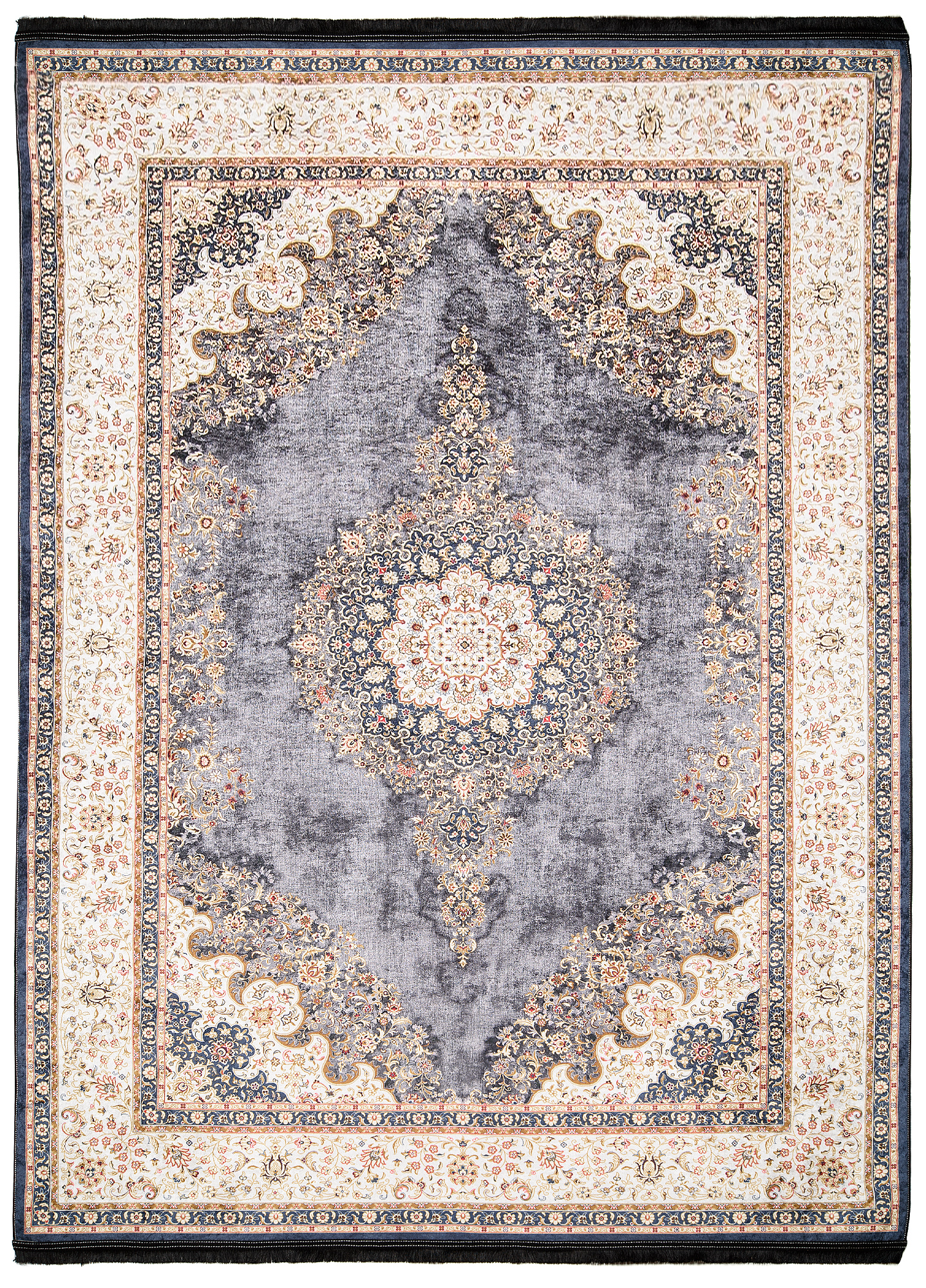 Teppich Victoria Fransen Traditionell Grau Creme