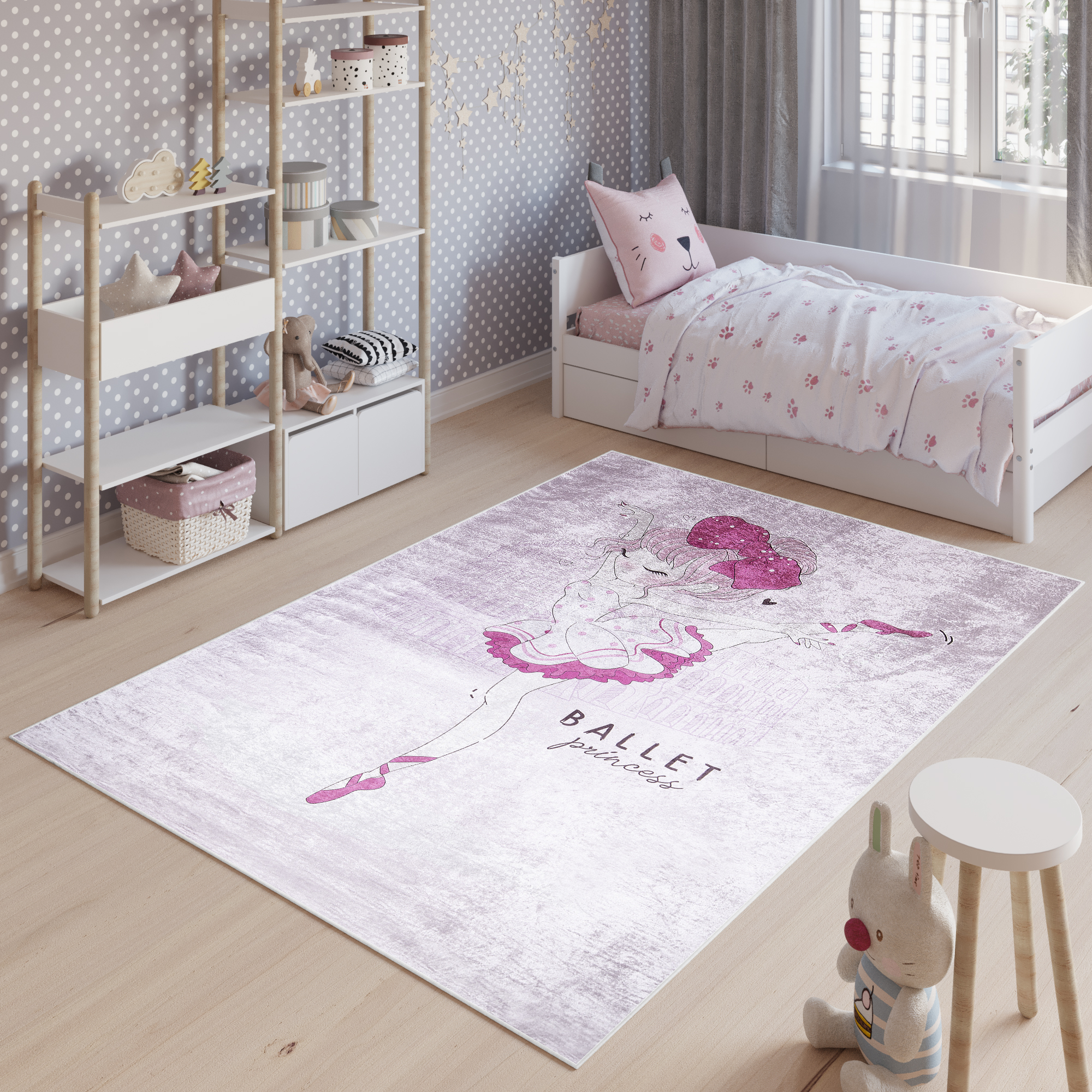 Teppich Emma Kinderzimmer Rosa Mädchen Ballett Rutschfest