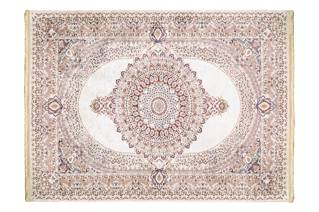 Teppich Victoria Fransen Creme Bunte Rosette
