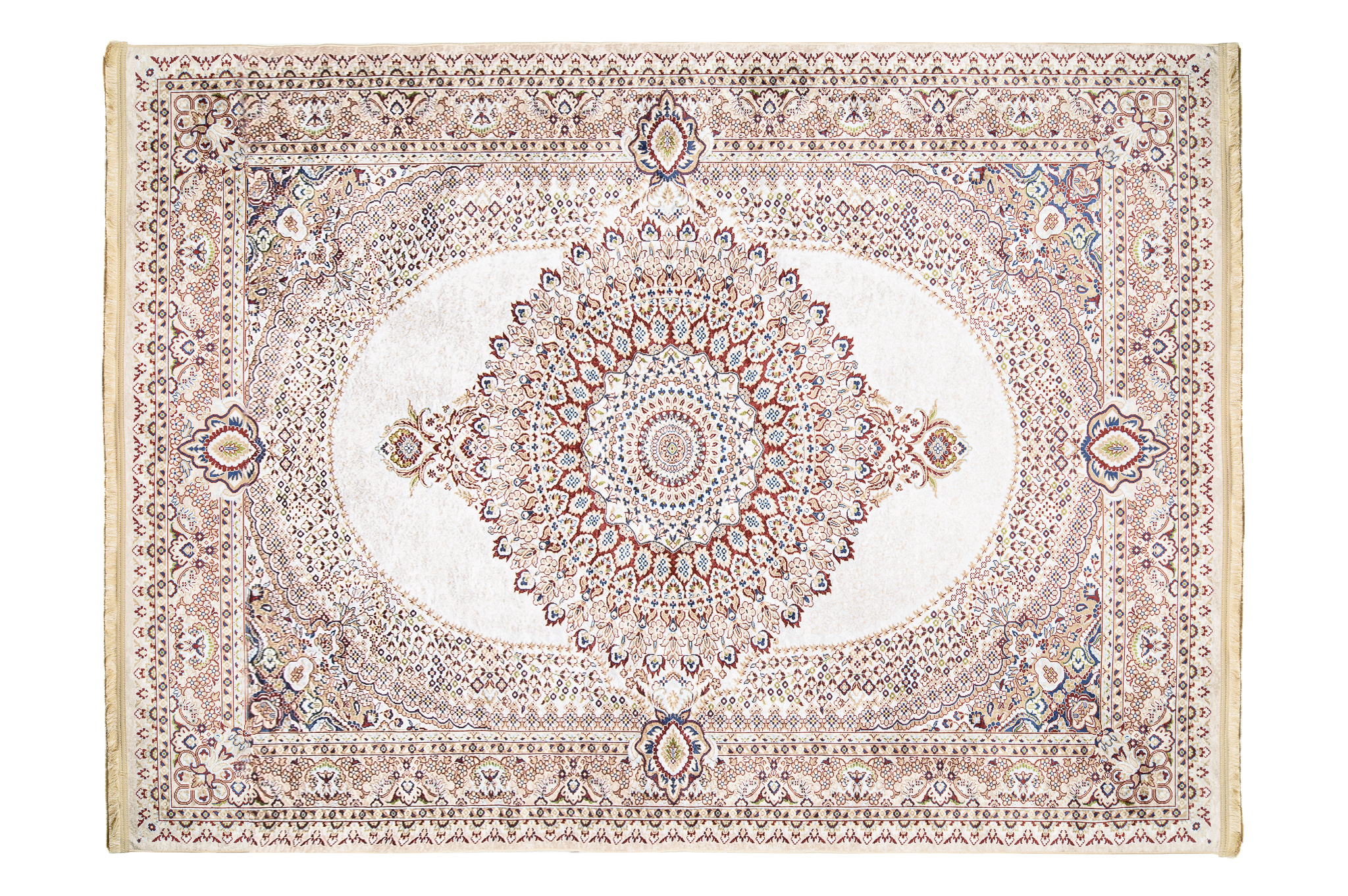 Teppich Victoria Fransen Creme Bunte Rosette