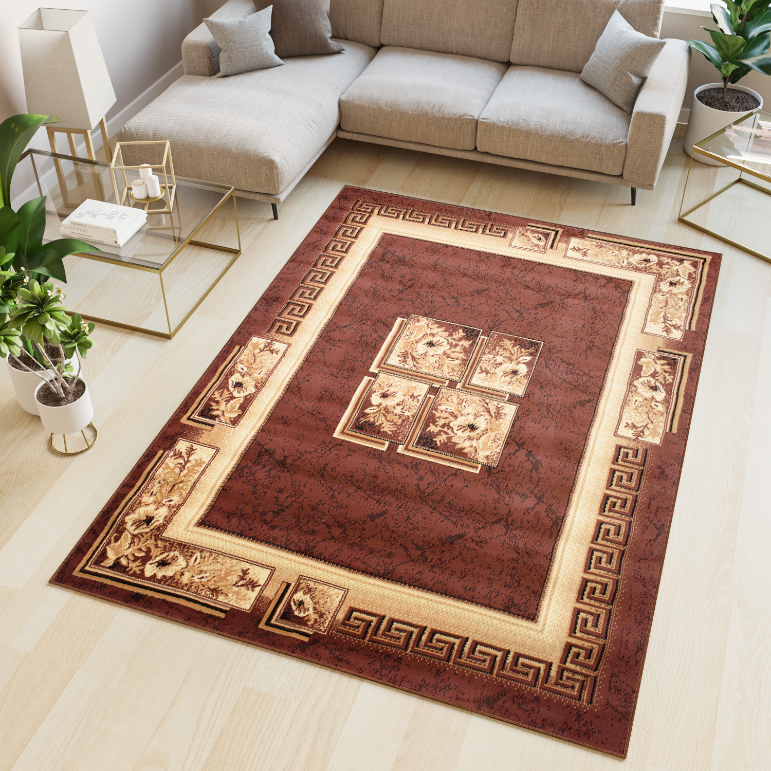 Teppich Atlas Braun Beige Klassisch Rahmen