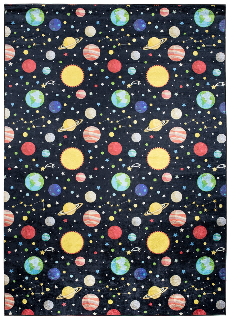Teppich Emma Kinderzimmer Dunkel Kosmos Planeten Rutschfest