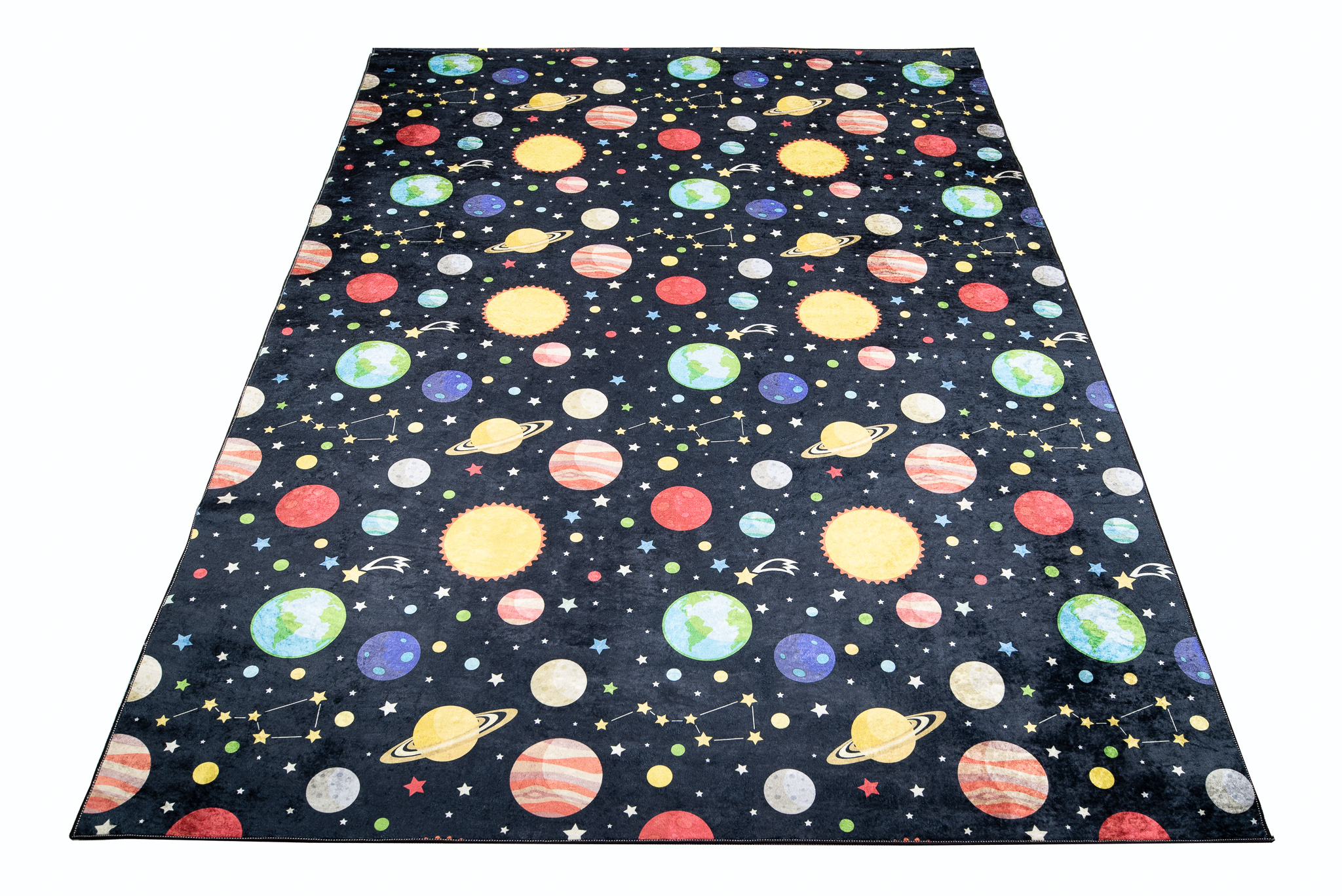 Teppich Emma Kinderzimmer Dunkel Kosmos Planeten Rutschfest