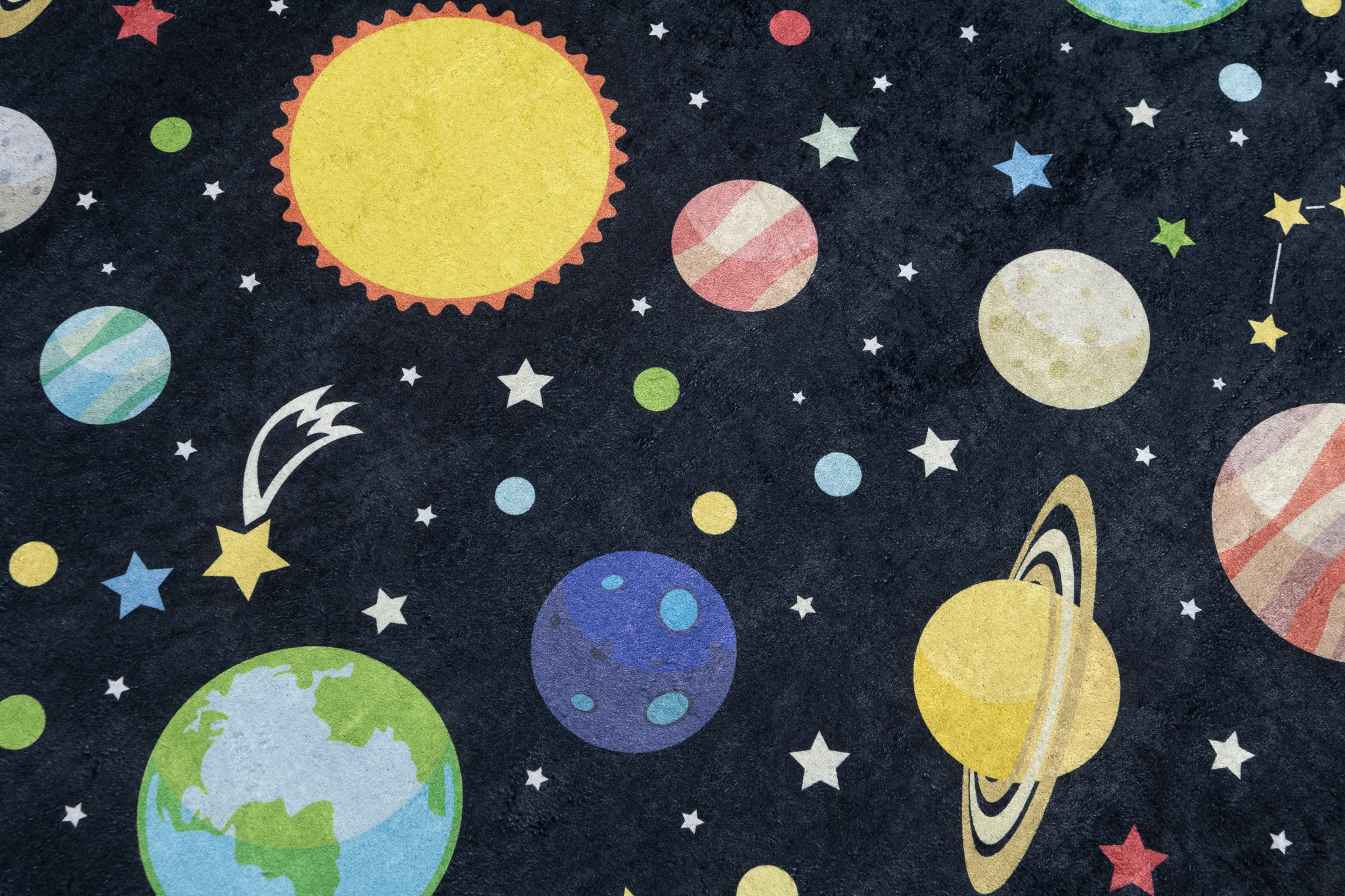Teppich Emma Kinderzimmer Dunkel Kosmos Planeten Rutschfest
