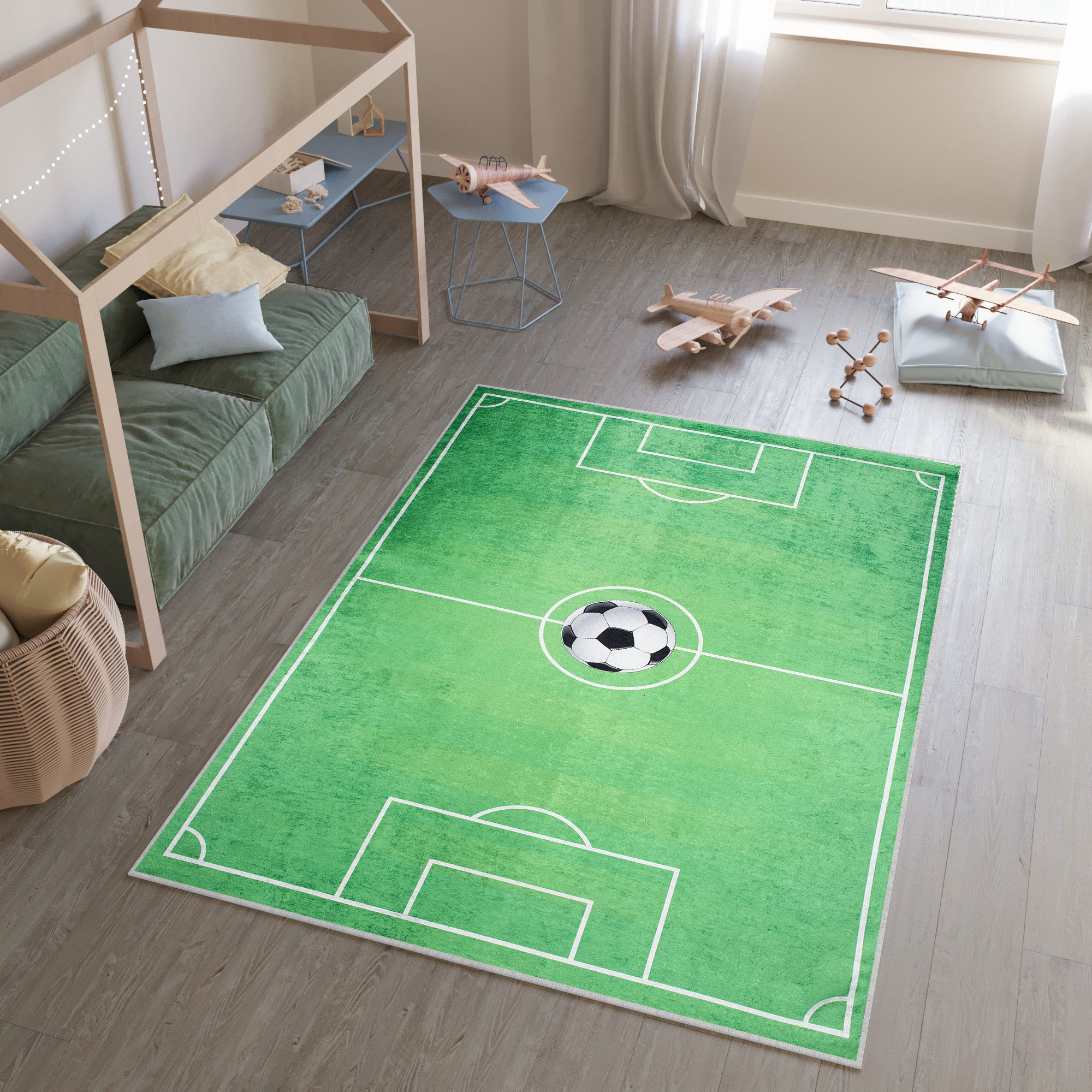 Teppich Emma Kinderzimmer Grün Sportplatz Rutschfest