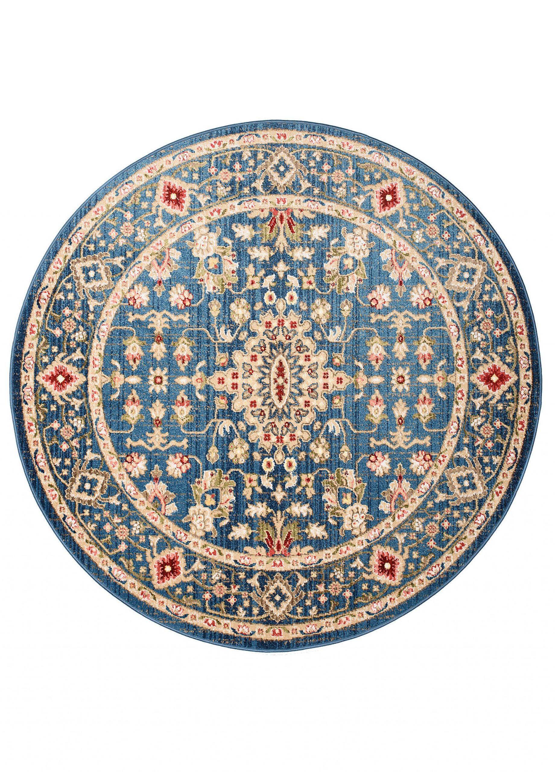Teppich Rivoli Rund Blau Creme Ornament