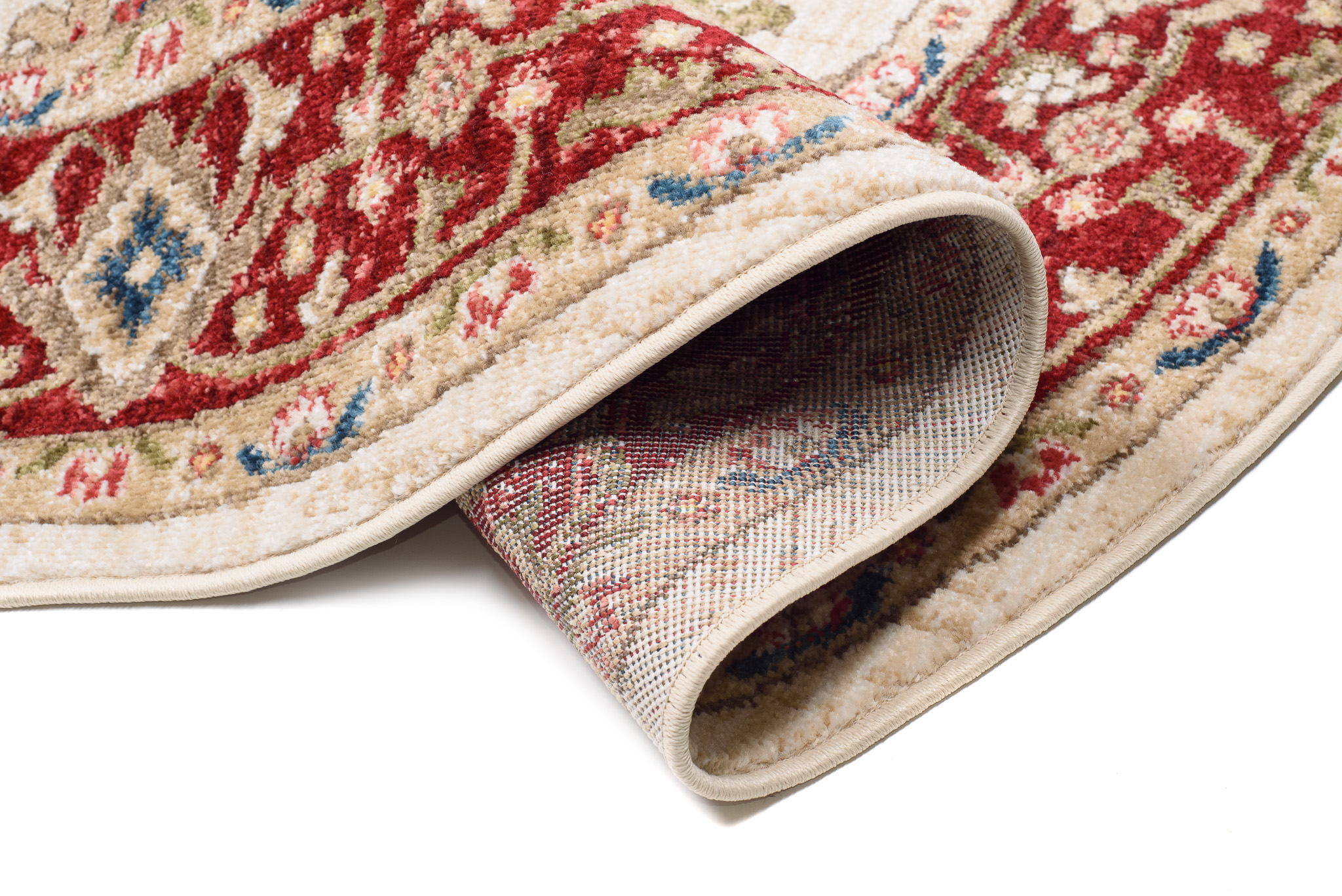 Teppich Rivoli Rund Creme Rot Ornament