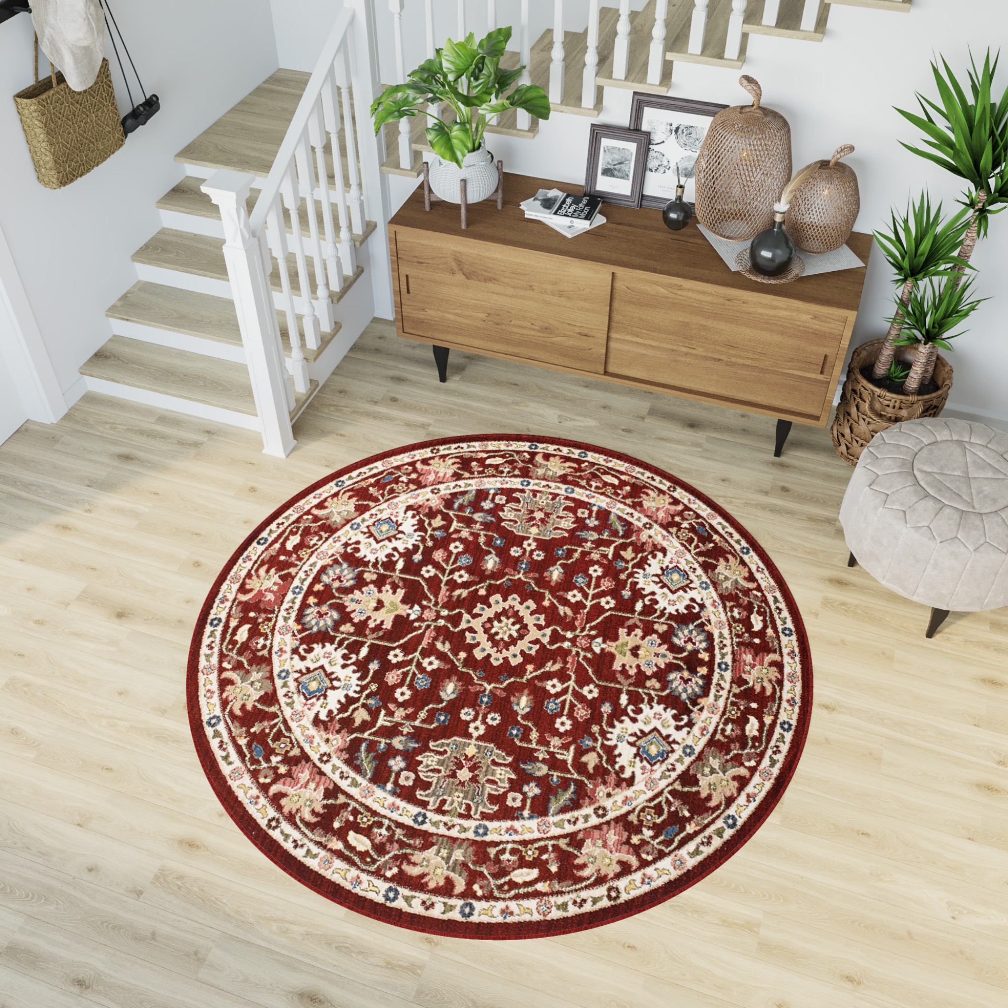 Teppich Rivoli Rund Rot Klassisch Ornament
