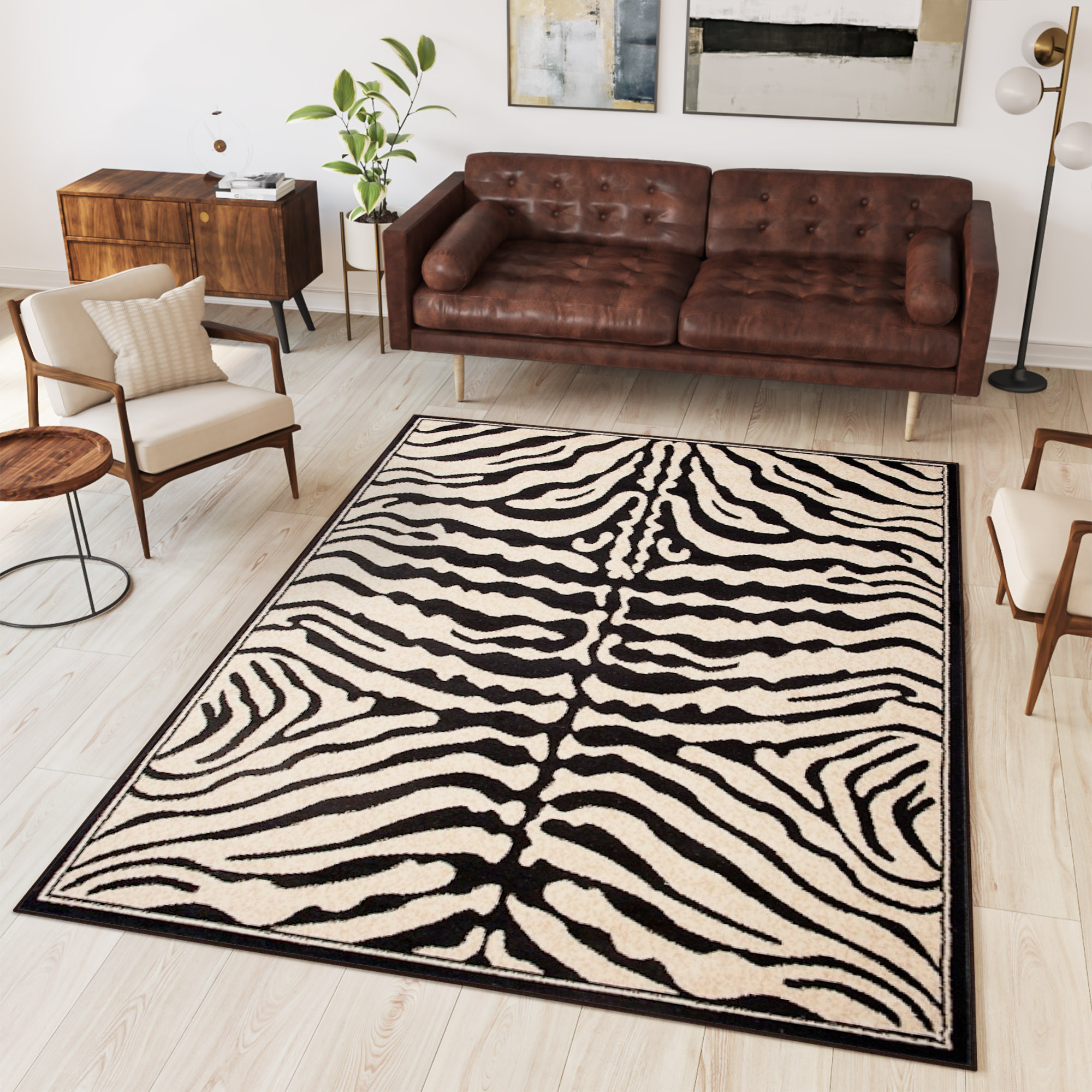 Teppich Atlas Schwarz Creme Tier Print Zebra