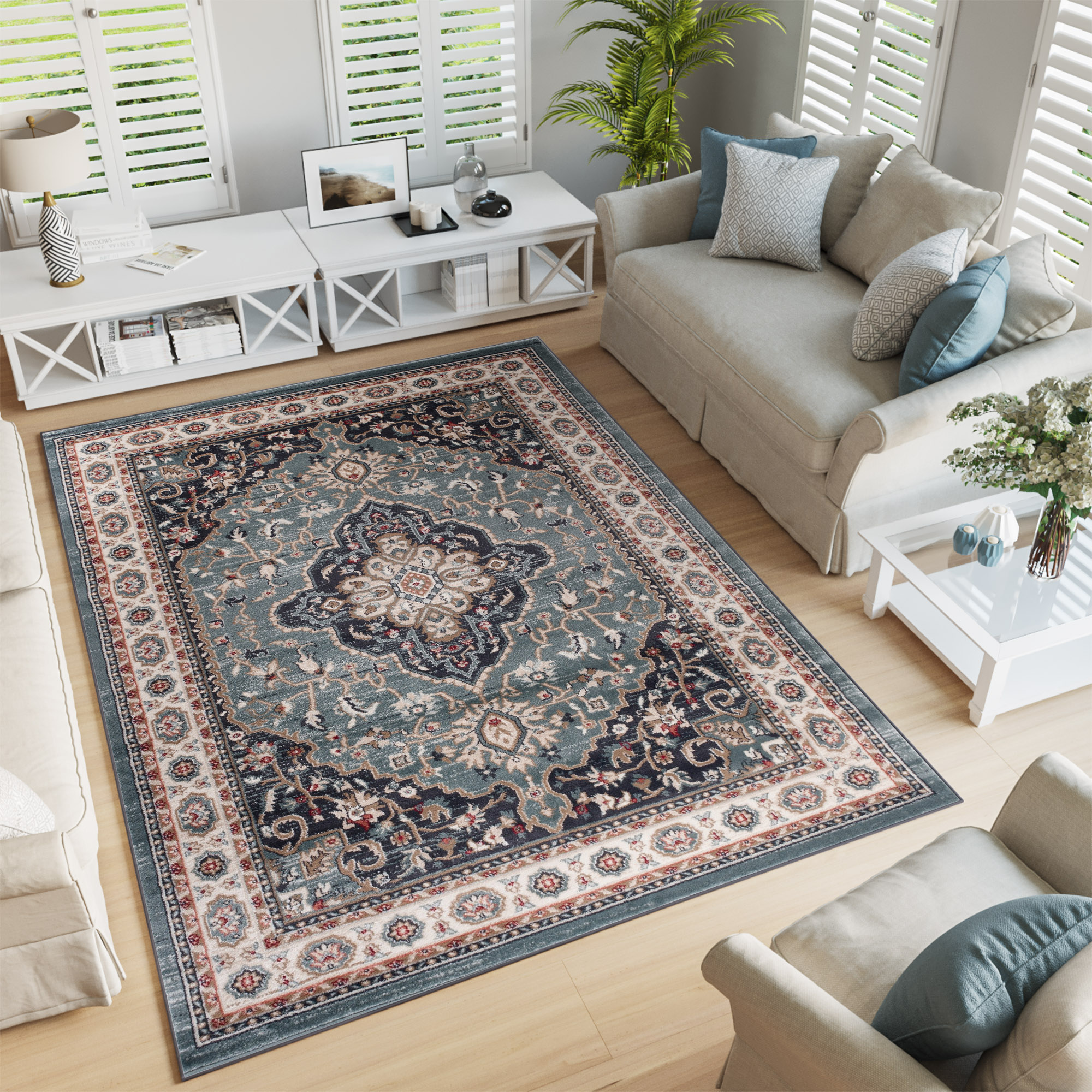 Teppich Colorado Traditionell Blau Creme Ornament