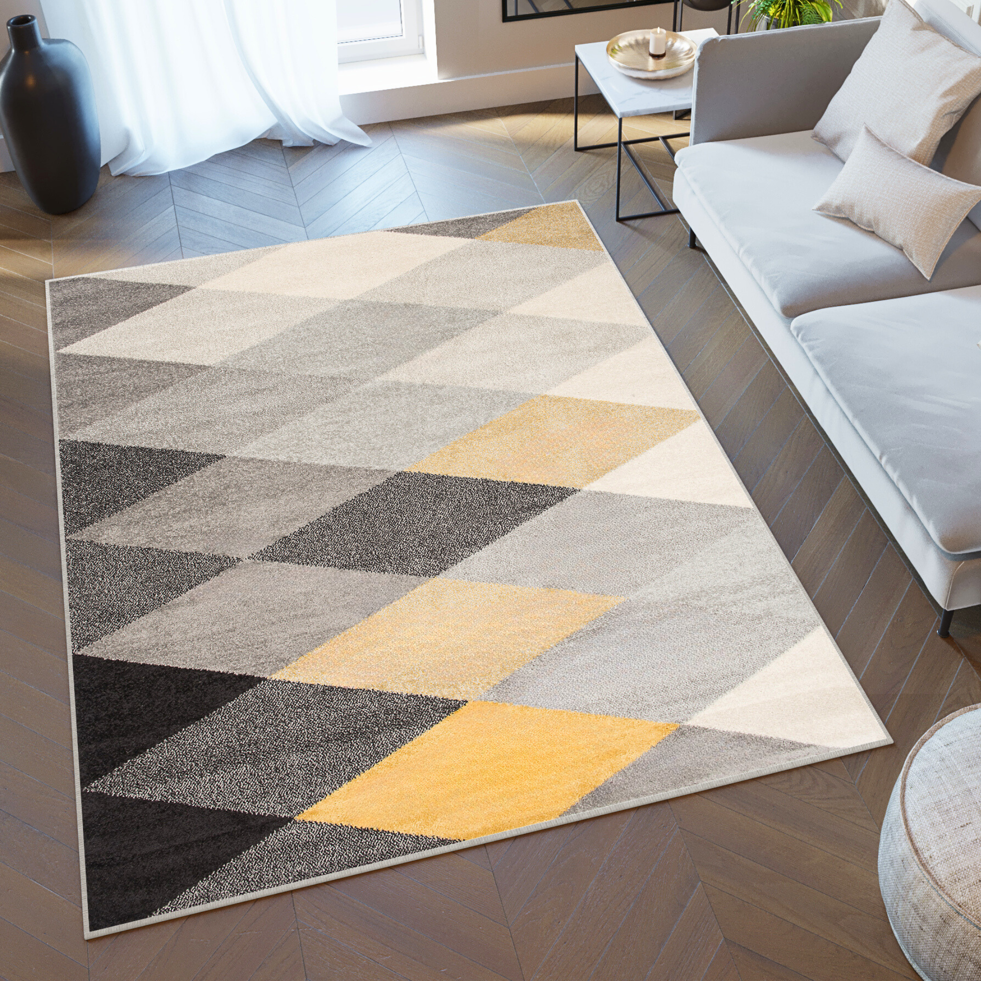 Teppich Lazur Grau Gelb Geometrisch Rauten