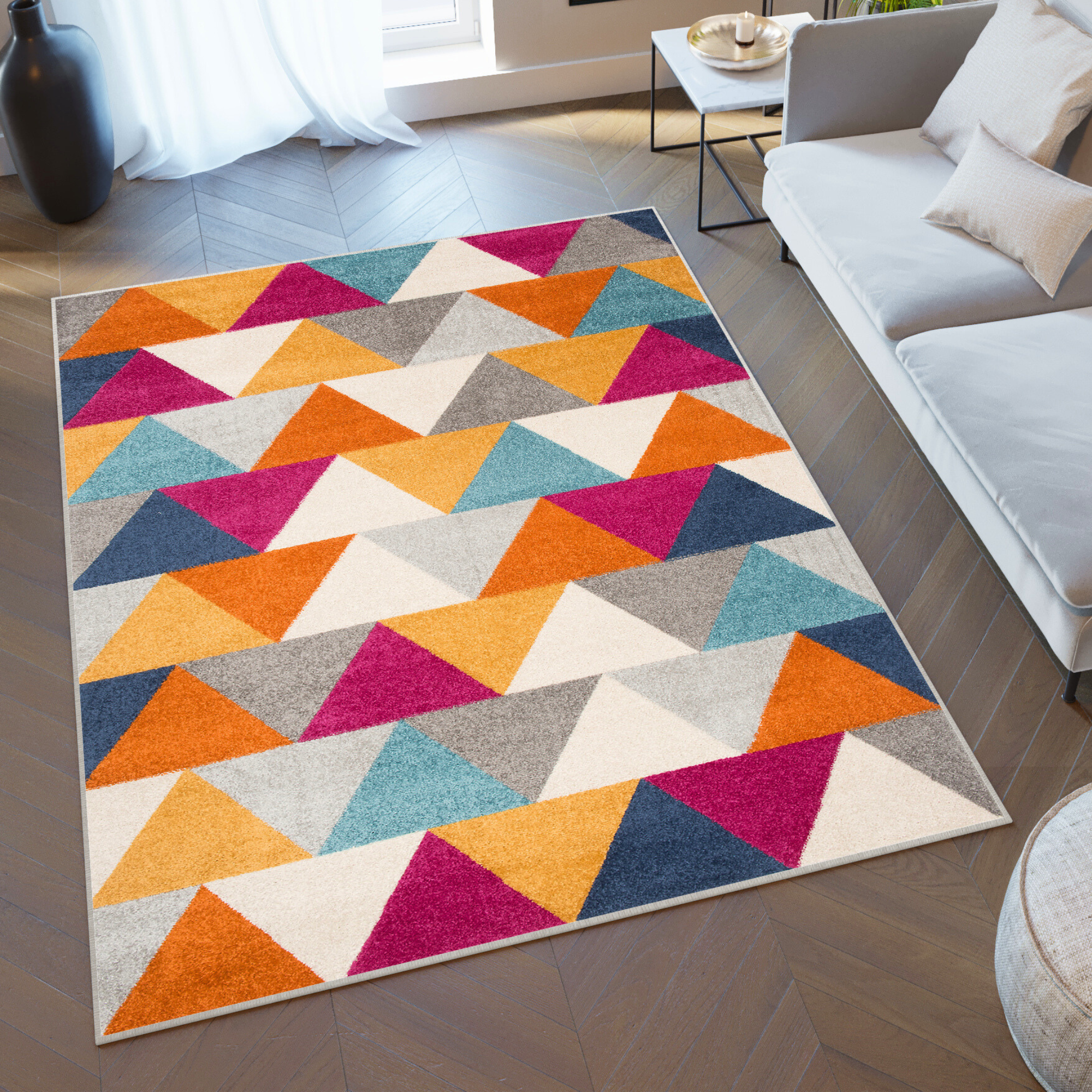 Teppich Lazur Orange Mehrfarbig Geometrisch Dreiecke