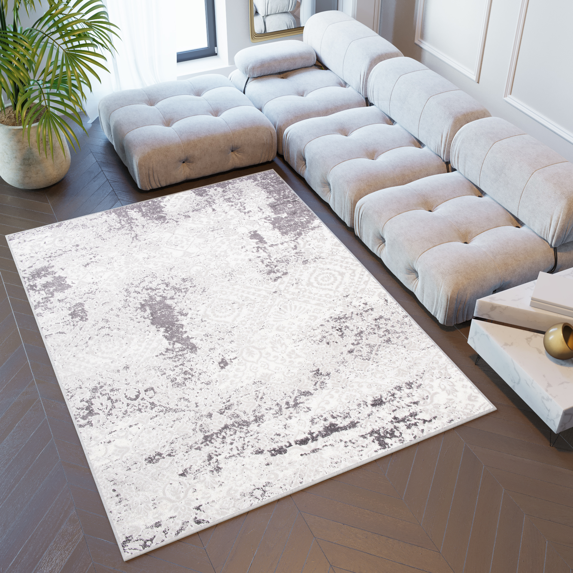 Teppich Sky Grau Creme Vintage Ornamente