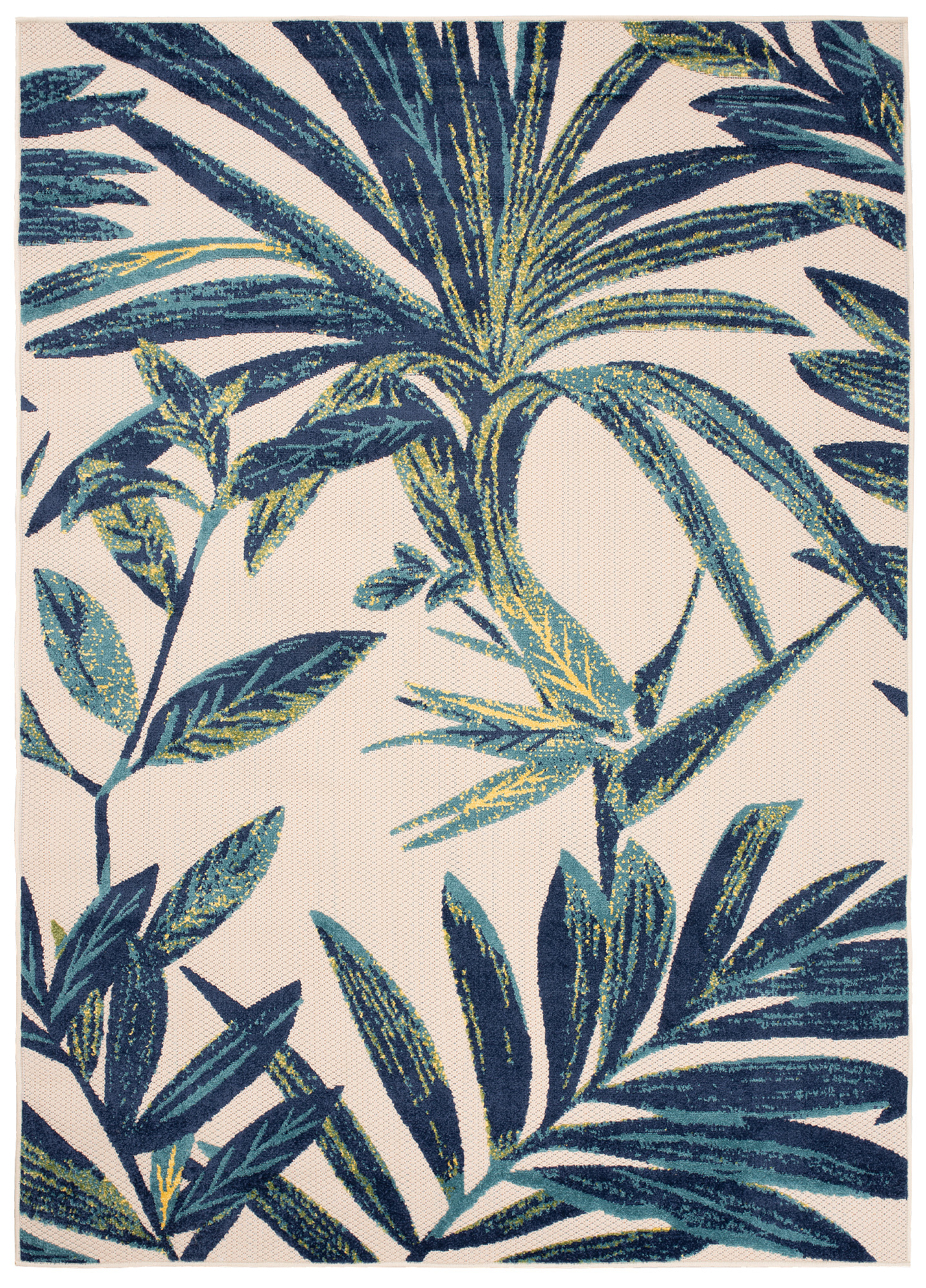 Teppich Outdoor Patio Creme Blau Blätter