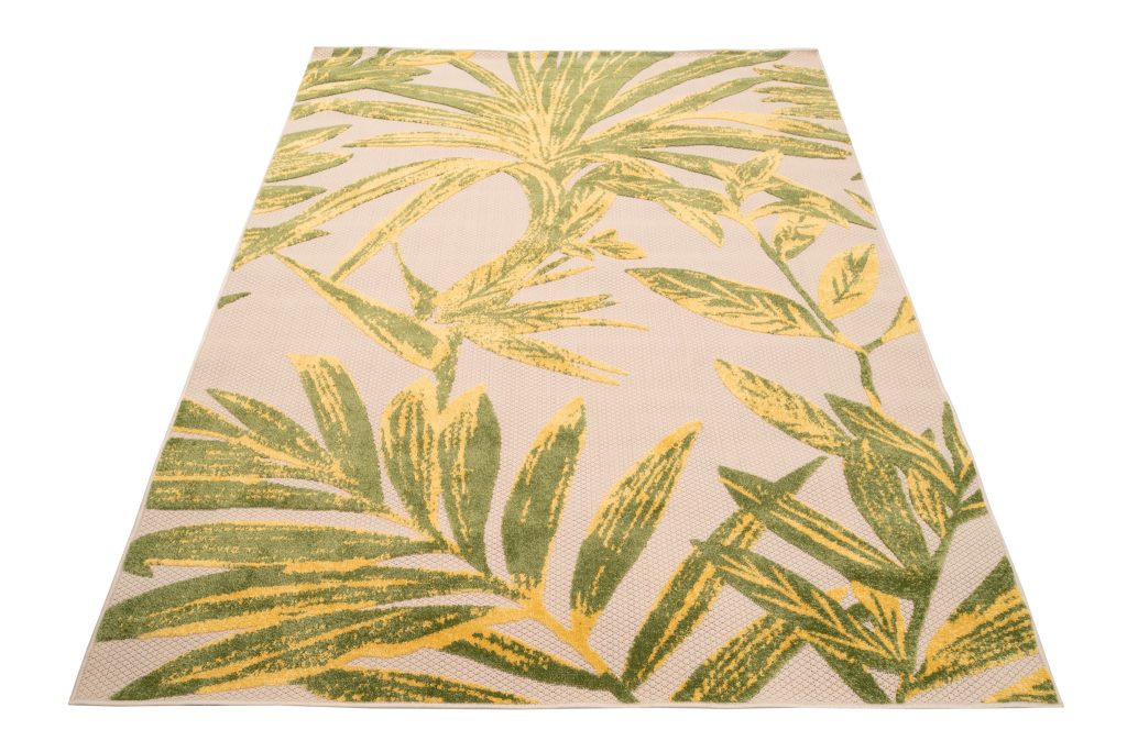 Teppich Outdoor Patio Creme Grün Blätter