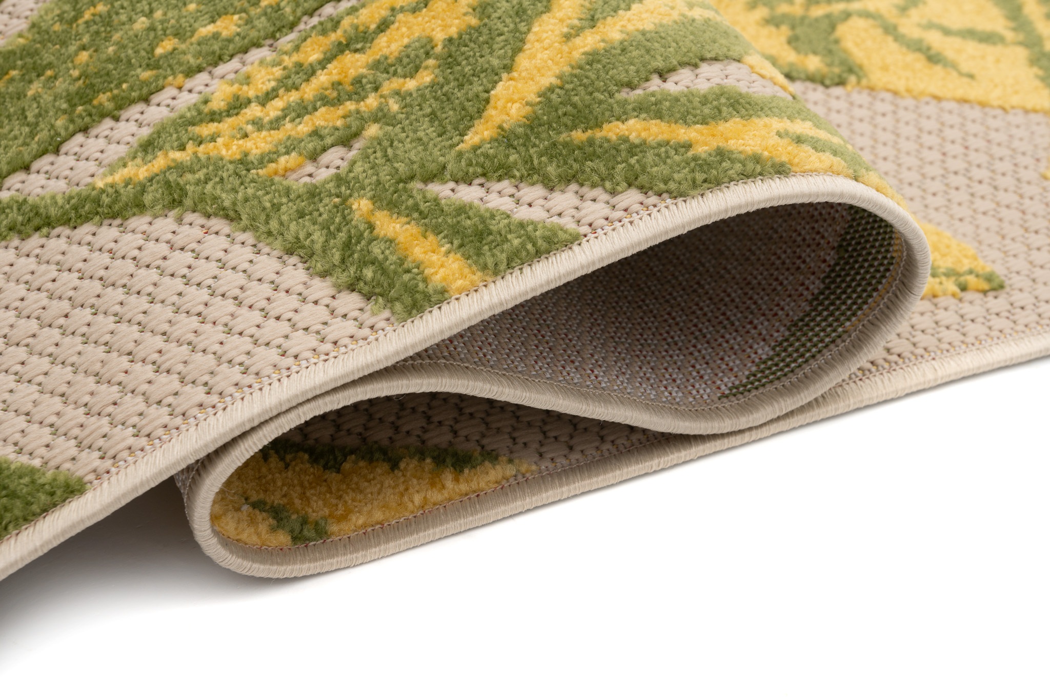 Teppich Outdoor Patio Creme Grün Blätter