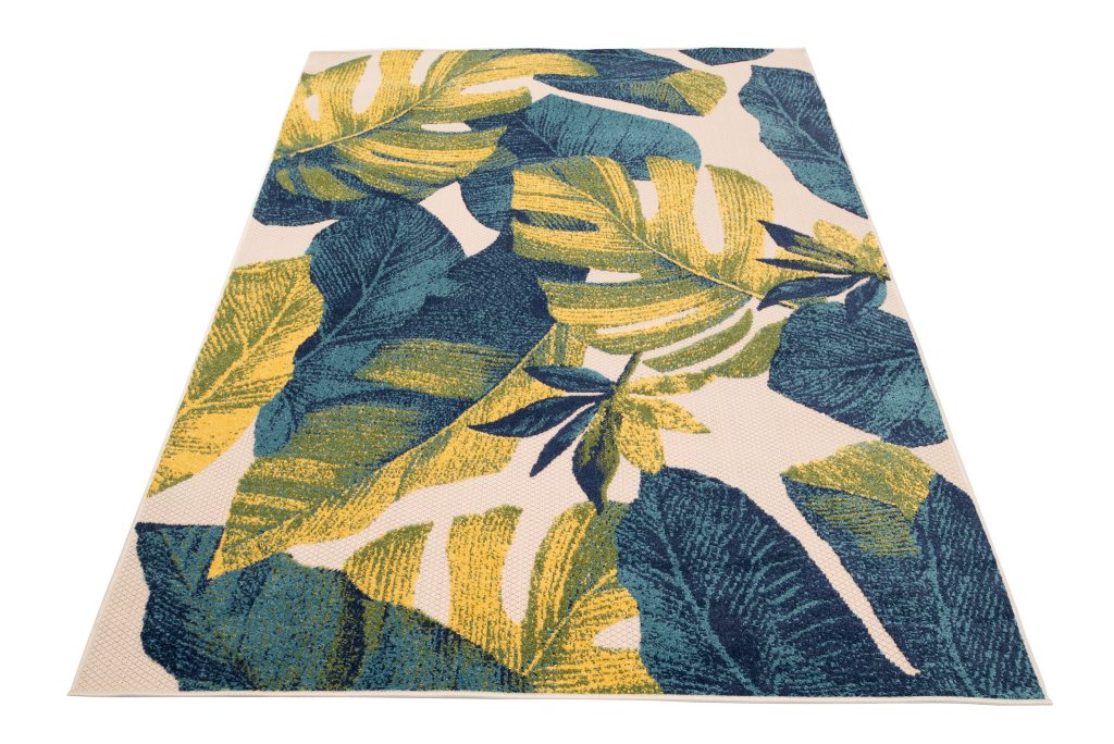 Teppich Outdoor Patio Creme Blätter Palmen