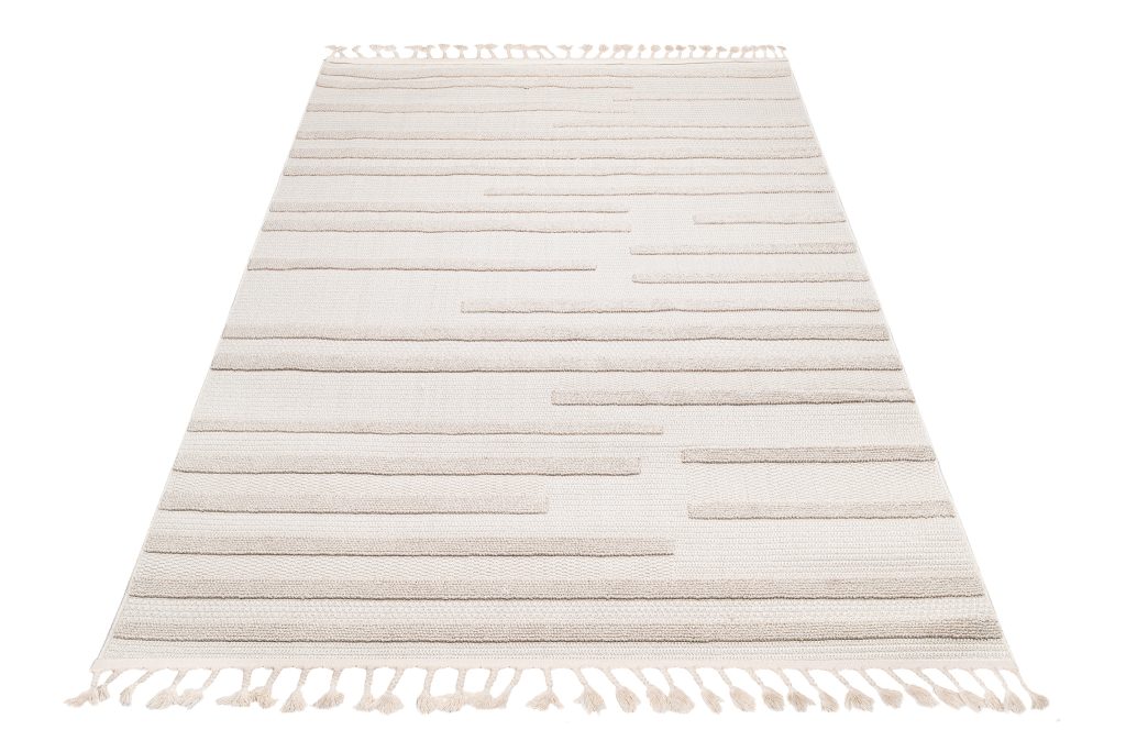 Teppich Timber Indoor Outdoor Beige Streifen Fransen