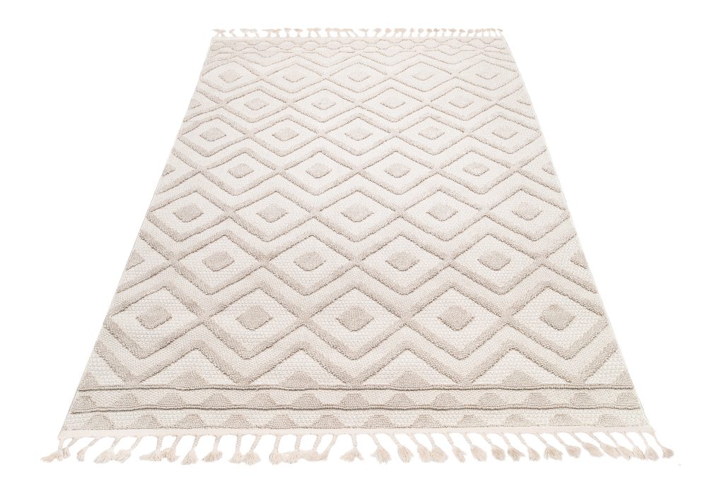 Teppich Timber Indoor Outdoor Beige Rauten Fransen