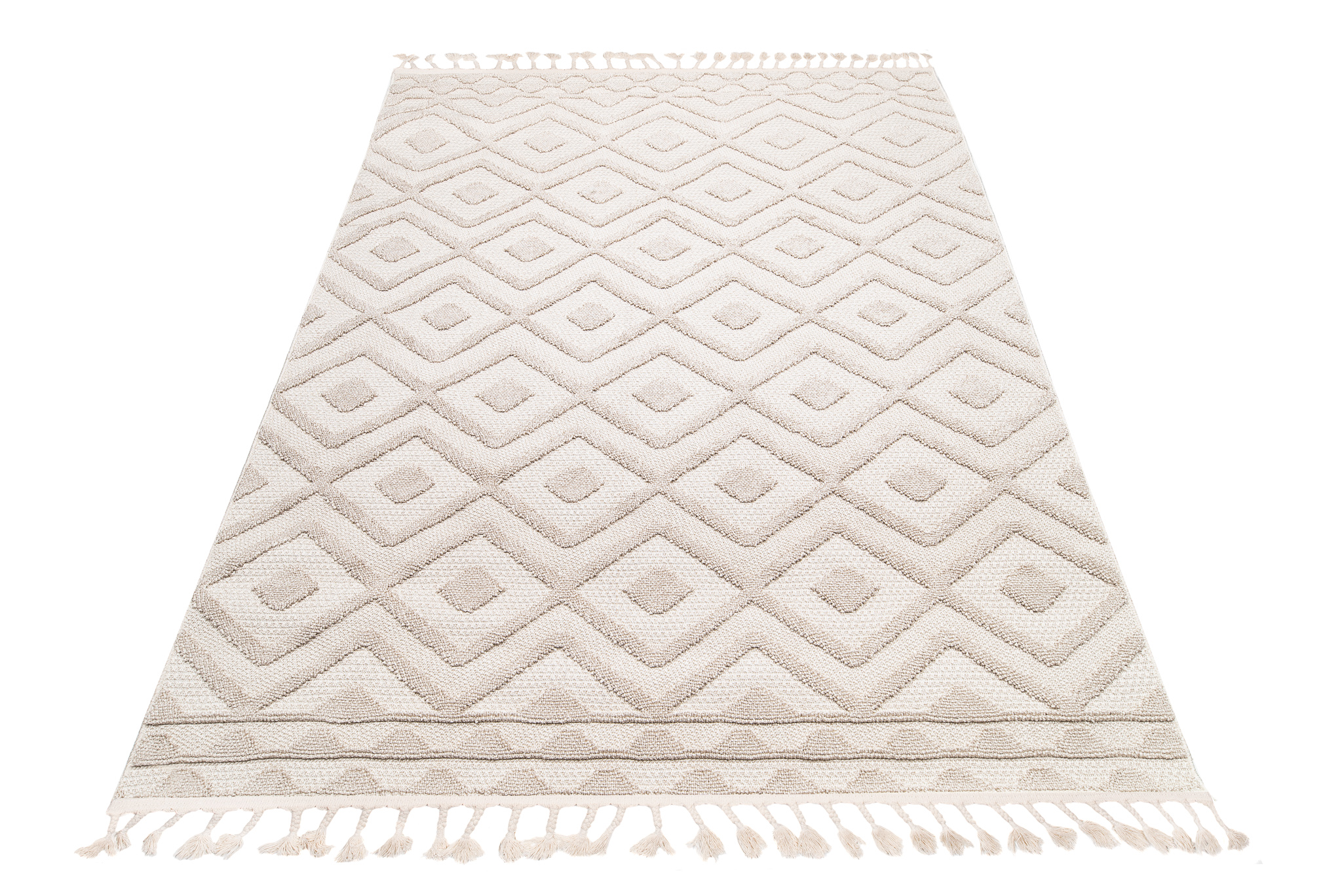 Teppich Timber Indoor Outdoor Beige Rauten Fransen