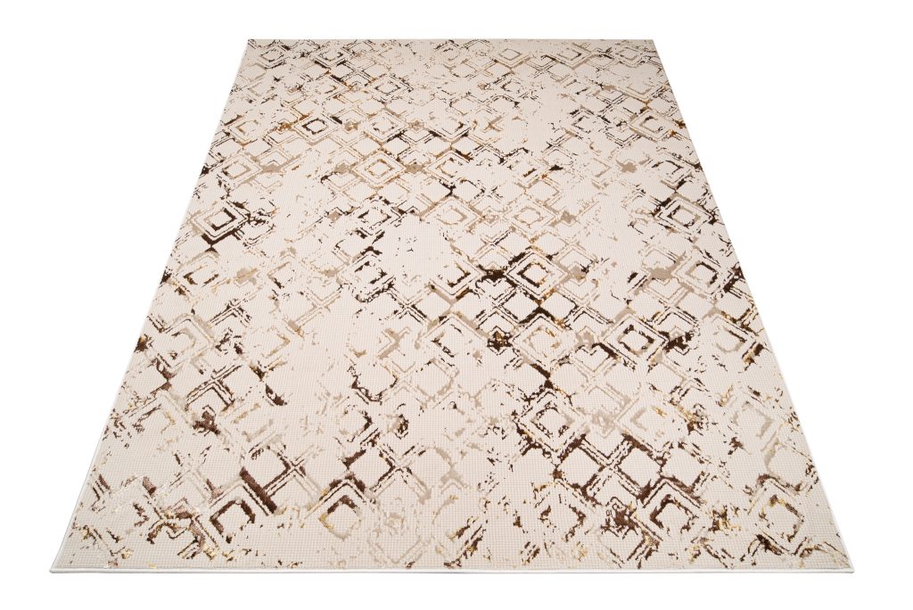 Teppich Golden Creme Gold Raute Meliert