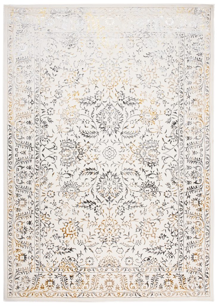 Teppich Golden Creme Gold Grau Vintage Rahmen